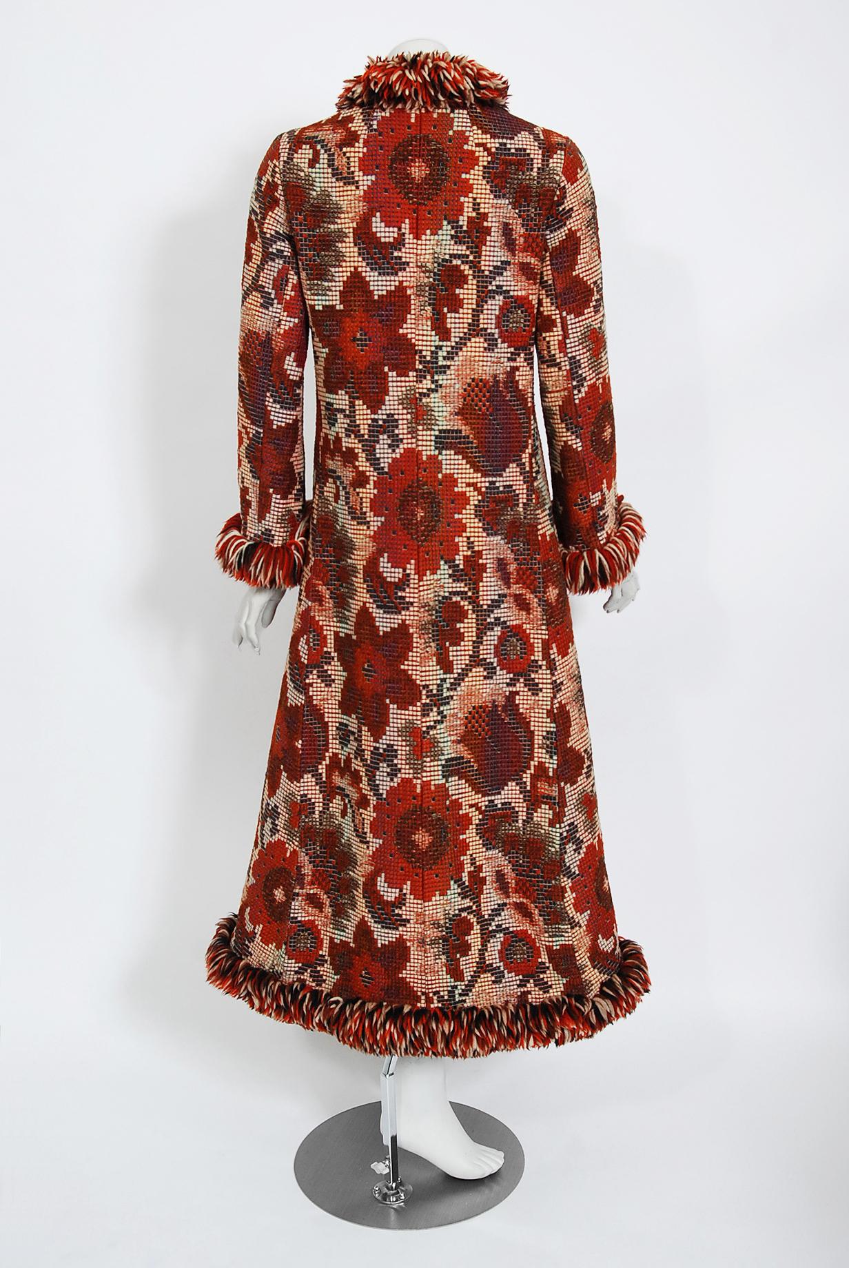 Vintage 1970 Anne Klein Burnt-Orange Floral Wool Tapestry Bohemian Jacket Coat   2