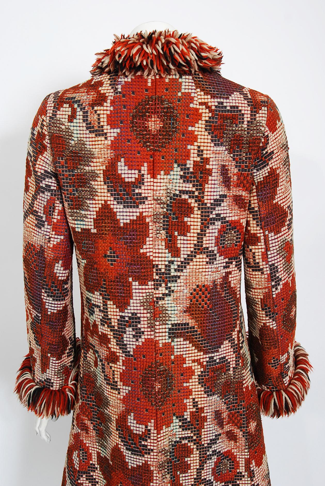 Vintage 1970 Anne Klein Burnt-Orange Floral Wool Tapestry Bohemian Jacket Coat   3