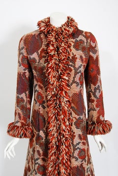 Vintage 1970 Anne Klein Burnt-Orange Floral Wool Tapestry Bohemian Jacket Coat