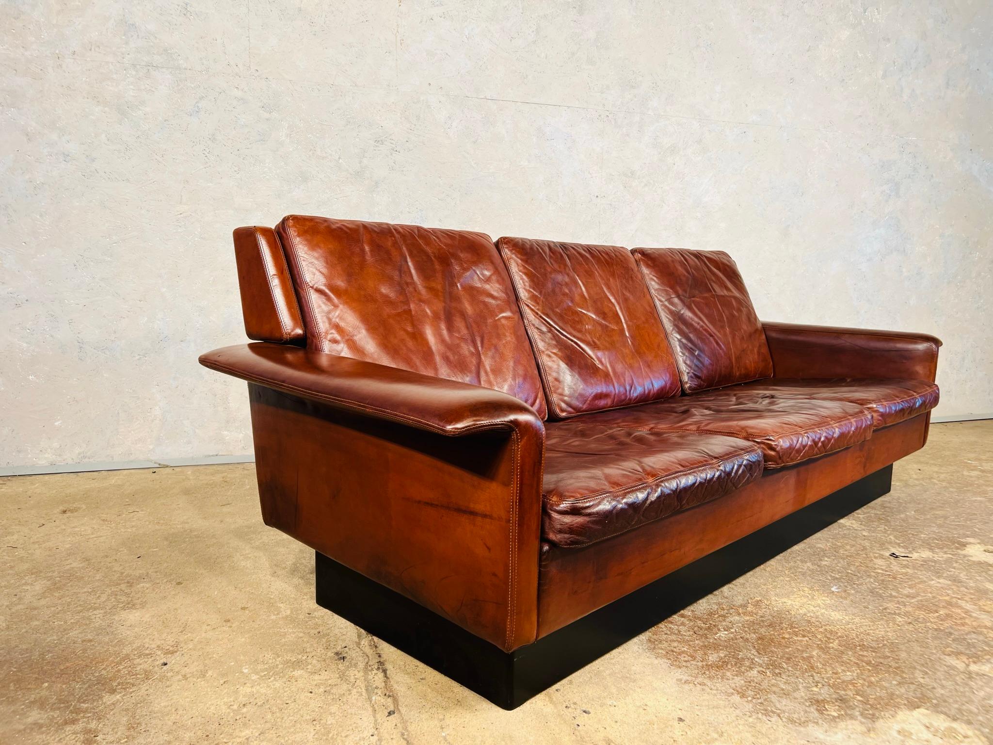 Vintage 1970 Arne Vodder Brown 3 Seater Leather Sofa For Fritz Hansen #533 For Sale 5