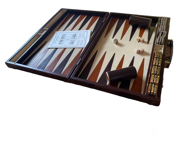 Gently played, vintage 1970 backgammon rare Etienne Aigner brown handmade soft leather complete set , and rules original booklet. 
A rare find since they were just a few made guaranteeing the maximum level of craftsmanship and luxury. 
The case