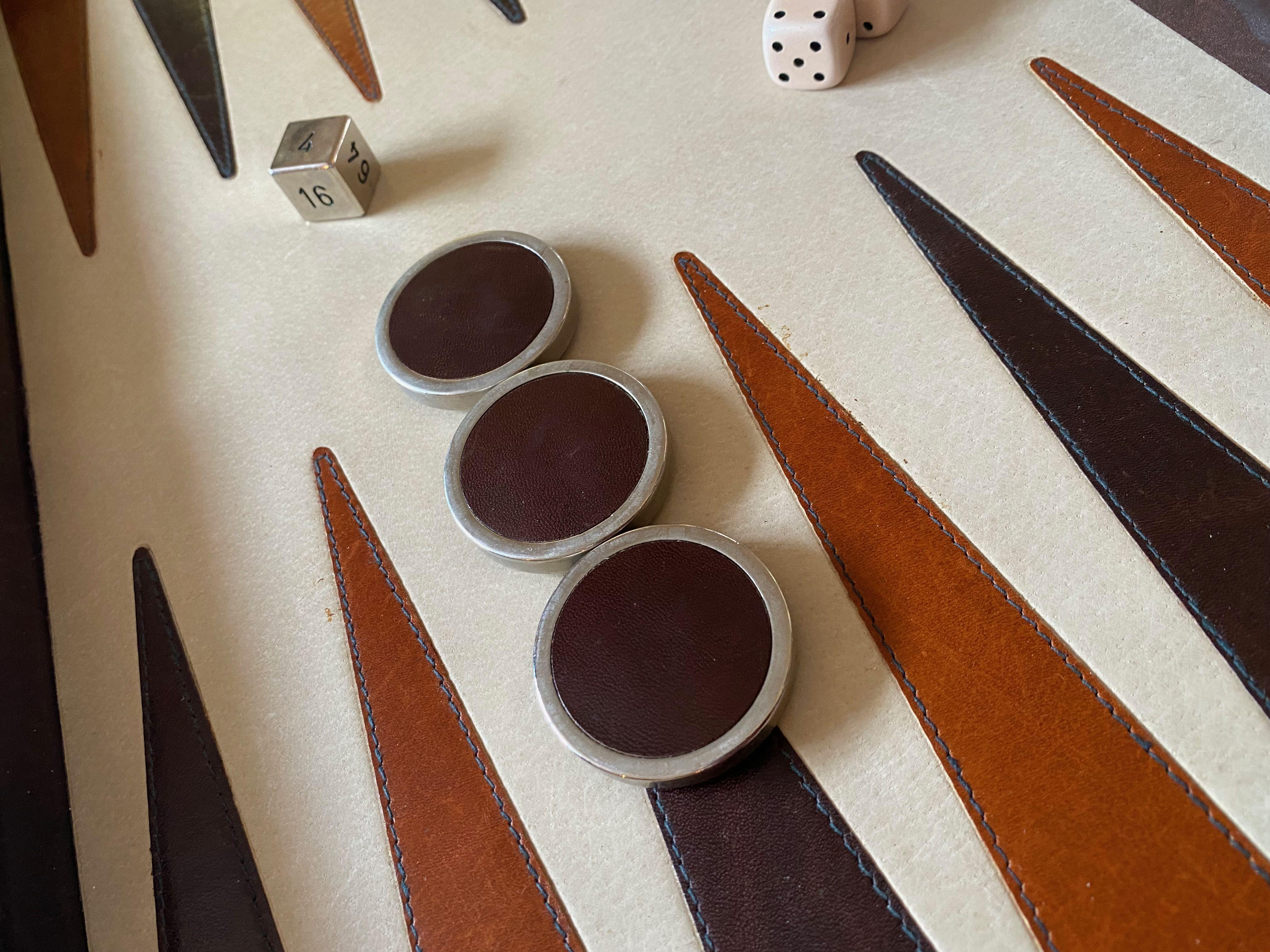 French Vintage 1970 Backgammon Rare Etienne Aigner Handmade Soft Leather Set