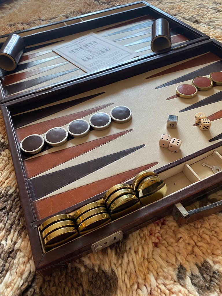 Hand-Crafted Vintage 1970 Backgammon Rare Etienne Aigner Handmade Soft Leather Set For Sale