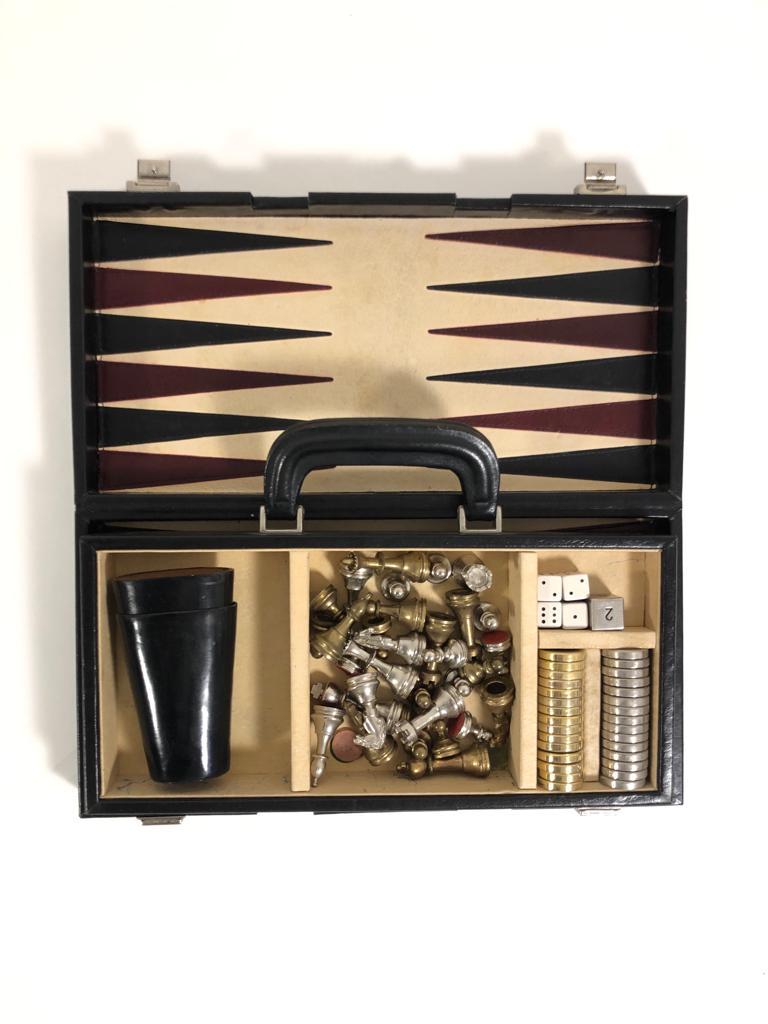 Vintage 1970 Backgammon & Chess Rare Etienne Aigner Black Soft Leather Set For Sale 3