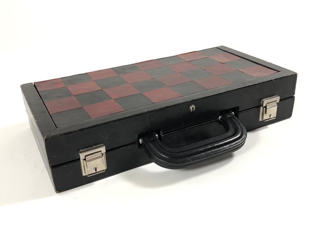 Vintage 1970 Backgammon & Chess Rare Etienne Aigner Black Soft Leather Set For Sale 6