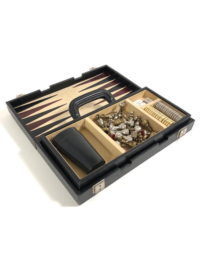 Vintage 1970 Backgammon & Chess Rare Etienne Aigner Black Soft Leather Set For Sale 2