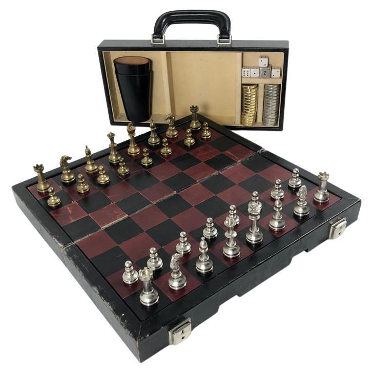 Vintage 1970 Backgammon & Chess Rare Etienne Aigner Black Soft Leather Set