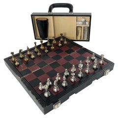 Ensemble Vintage 1970 Backgammon & Chess Rare Etienne Aigner en cuir souple noir