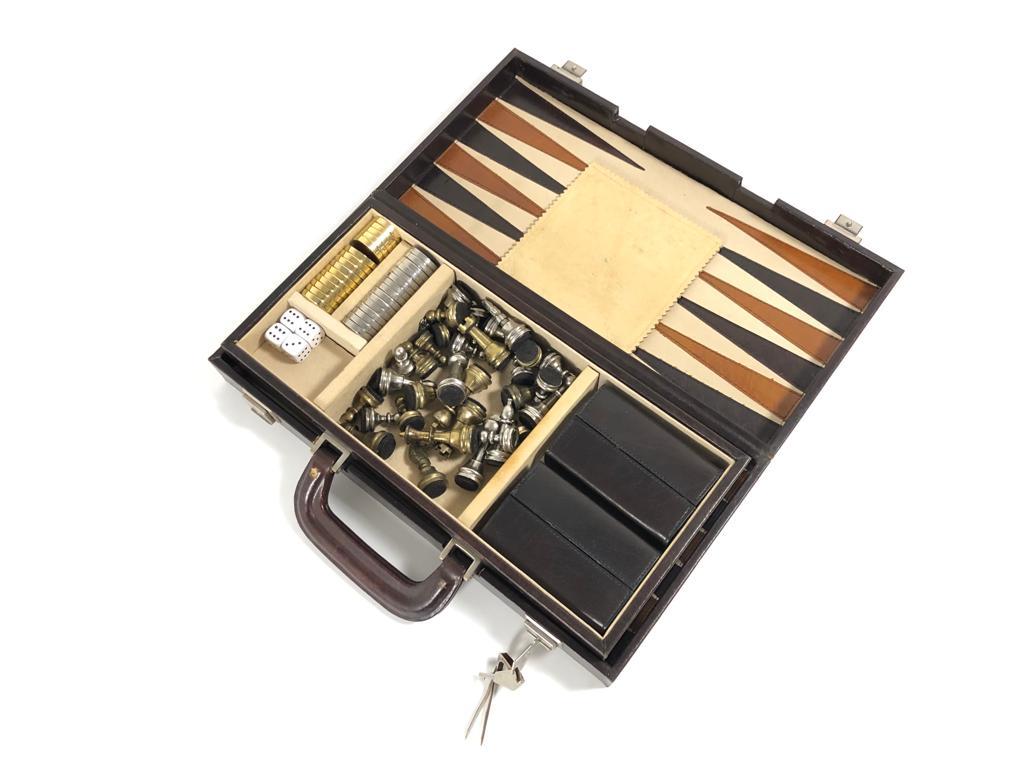 Late 20th Century Vintage 1970 Backgammon & Chess Rare Etienne Aigner Handmade Soft Leather Set