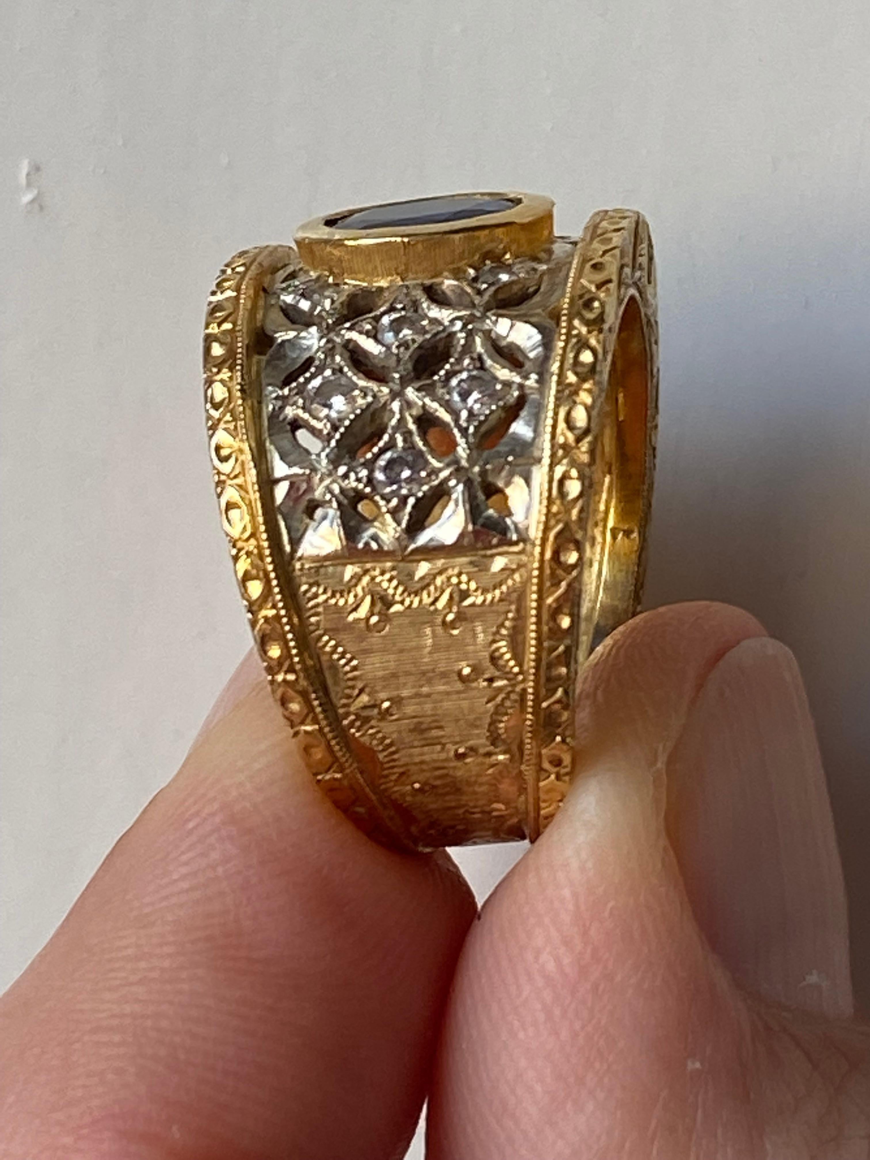 Vintage 1970 Buccellati Style Sapphire Diamonds 18 karat Gold Band Ring 4
