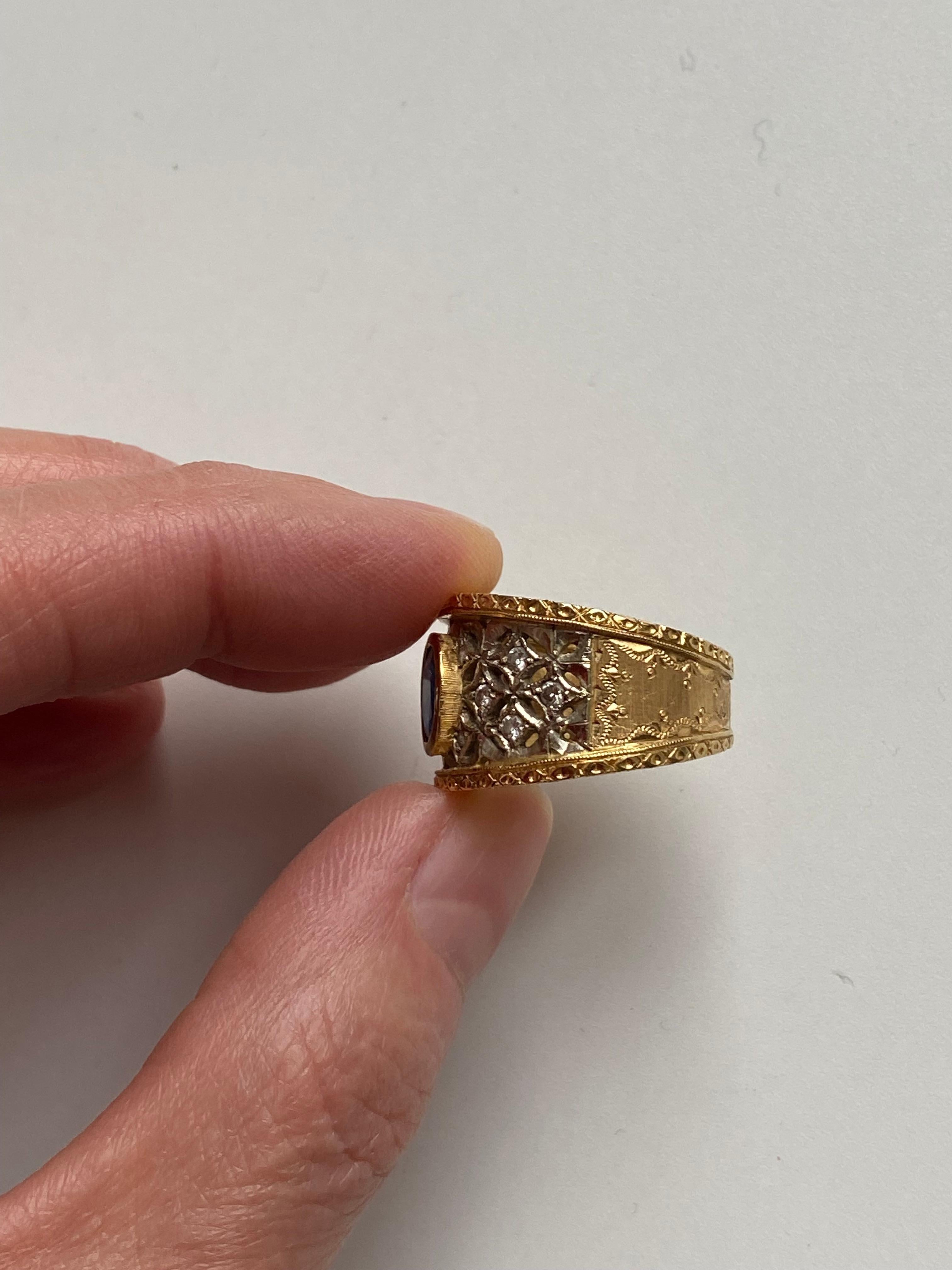 Vintage 1970 Buccellati Style Sapphire Diamonds 18 karat Gold Band Ring 5