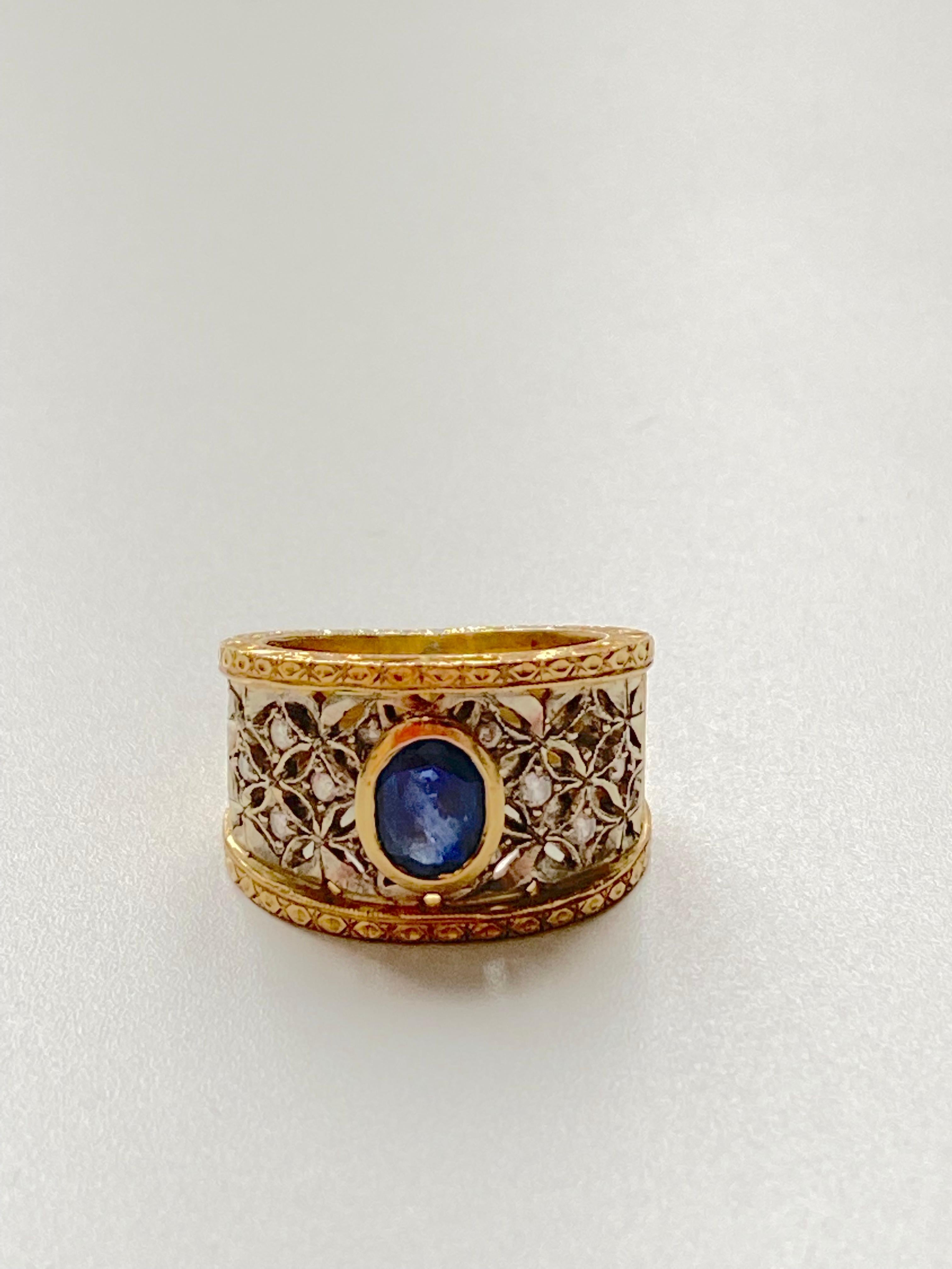 Vintage 1970 Buccellati Style Sapphire Diamonds 18 karat Gold Band Ring 6