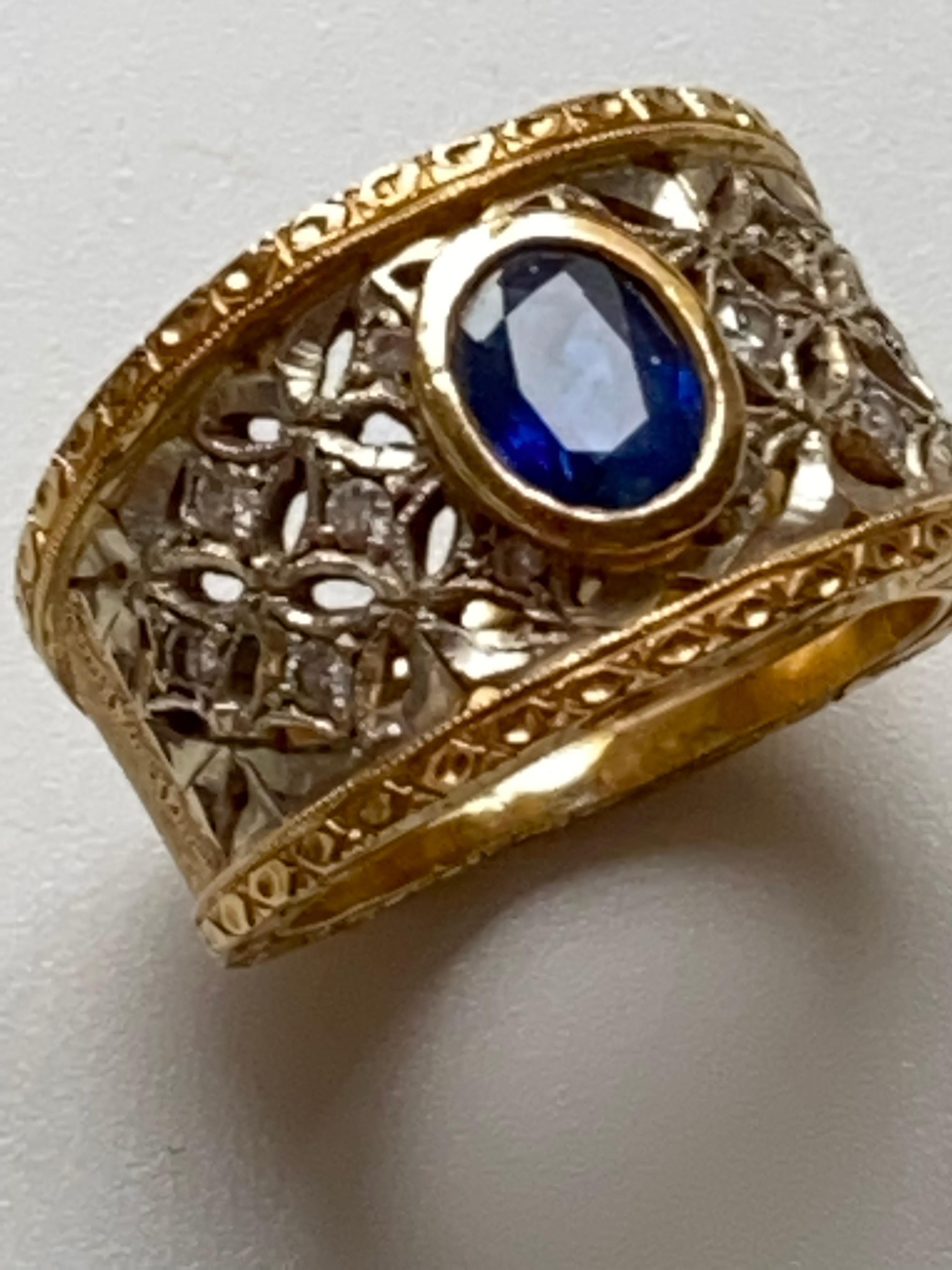 Vintage 1970 Buccellati Style Sapphire Diamonds 18 karat Gold Band Ring 7