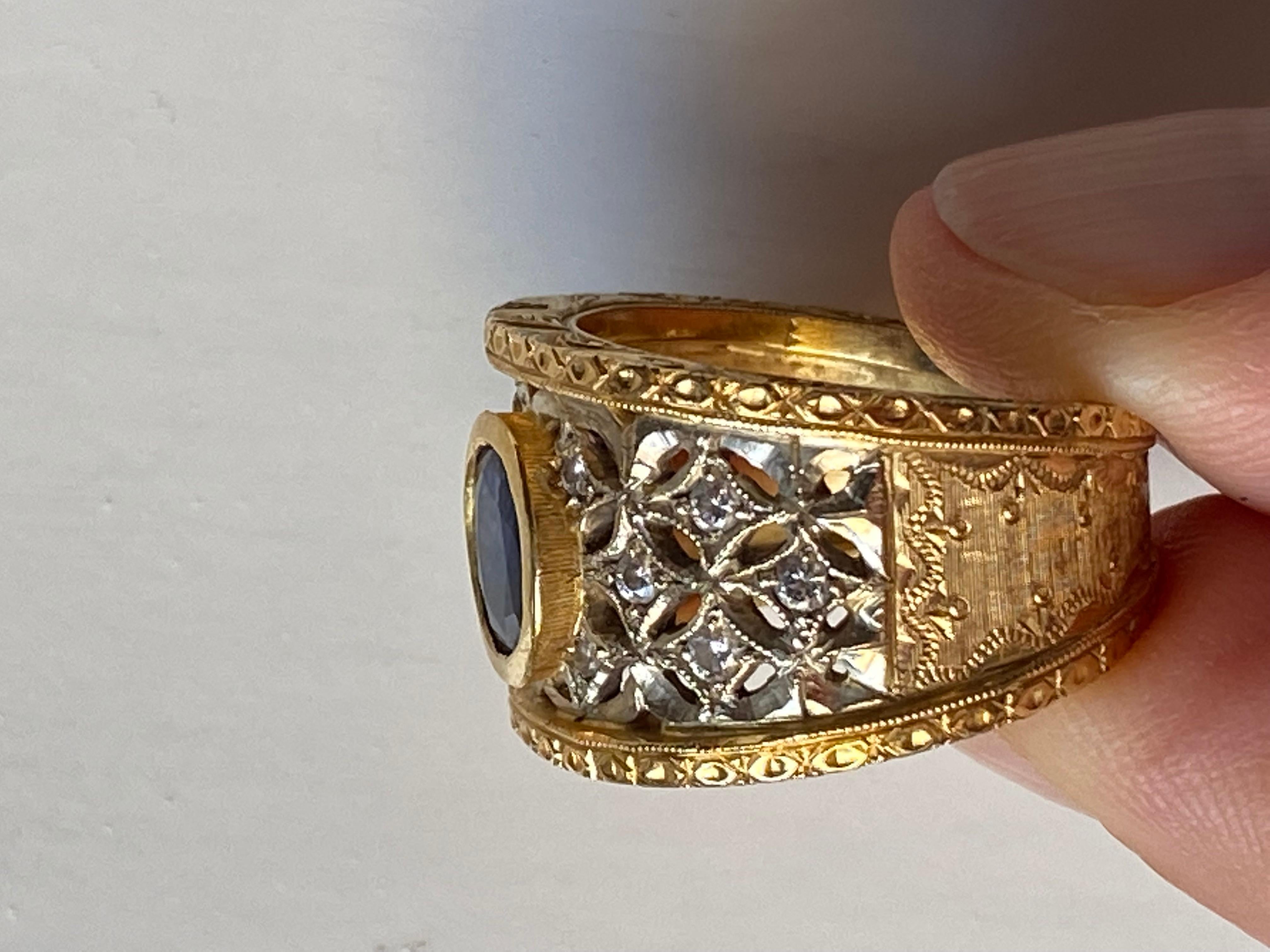 Vintage 1970 Buccellati Style Sapphire Diamonds 18 karat Gold Band Ring 8
