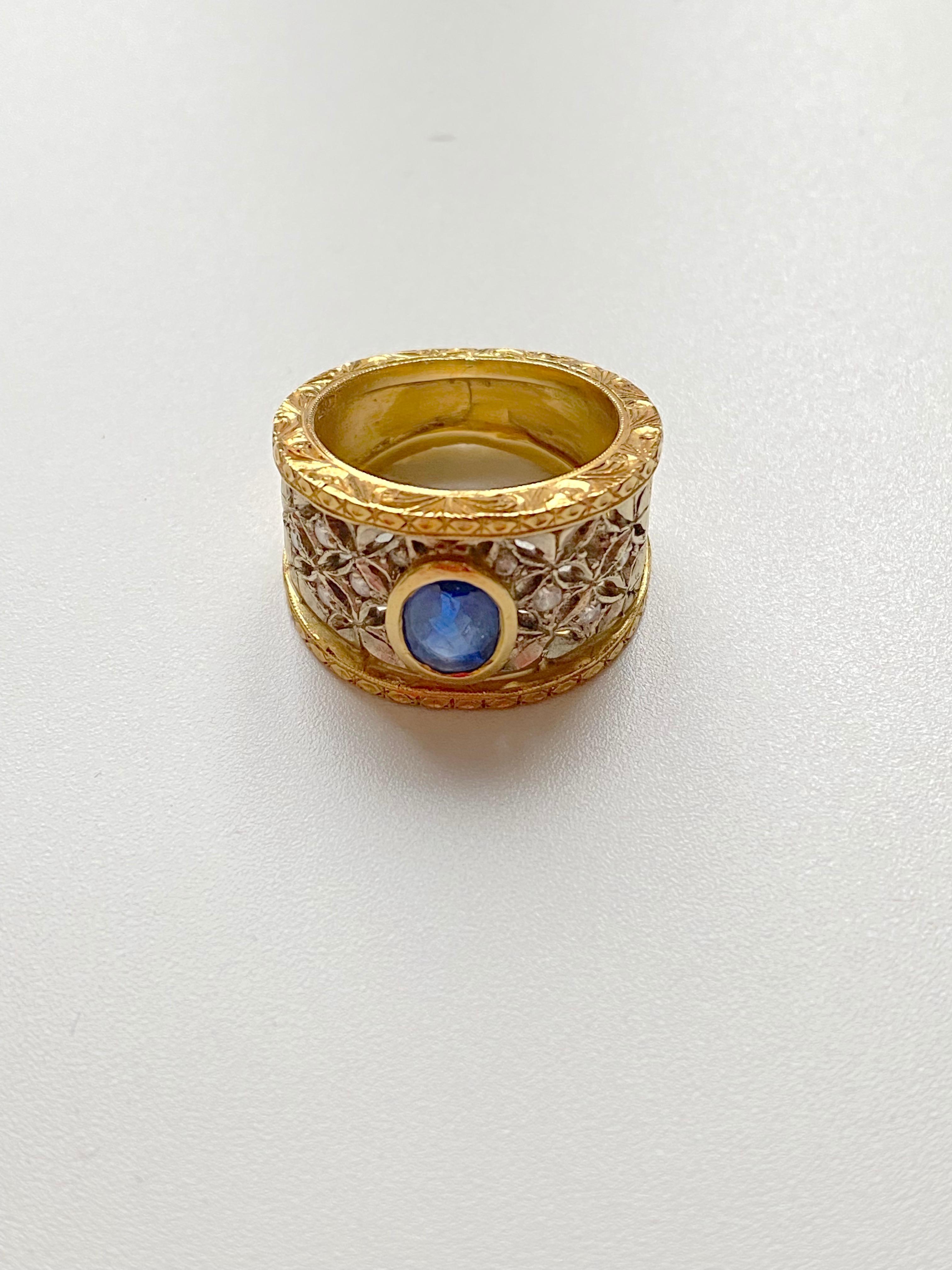 Vintage 1970 Buccellati Style Sapphire Diamonds 18 karat Gold Band Ring 9