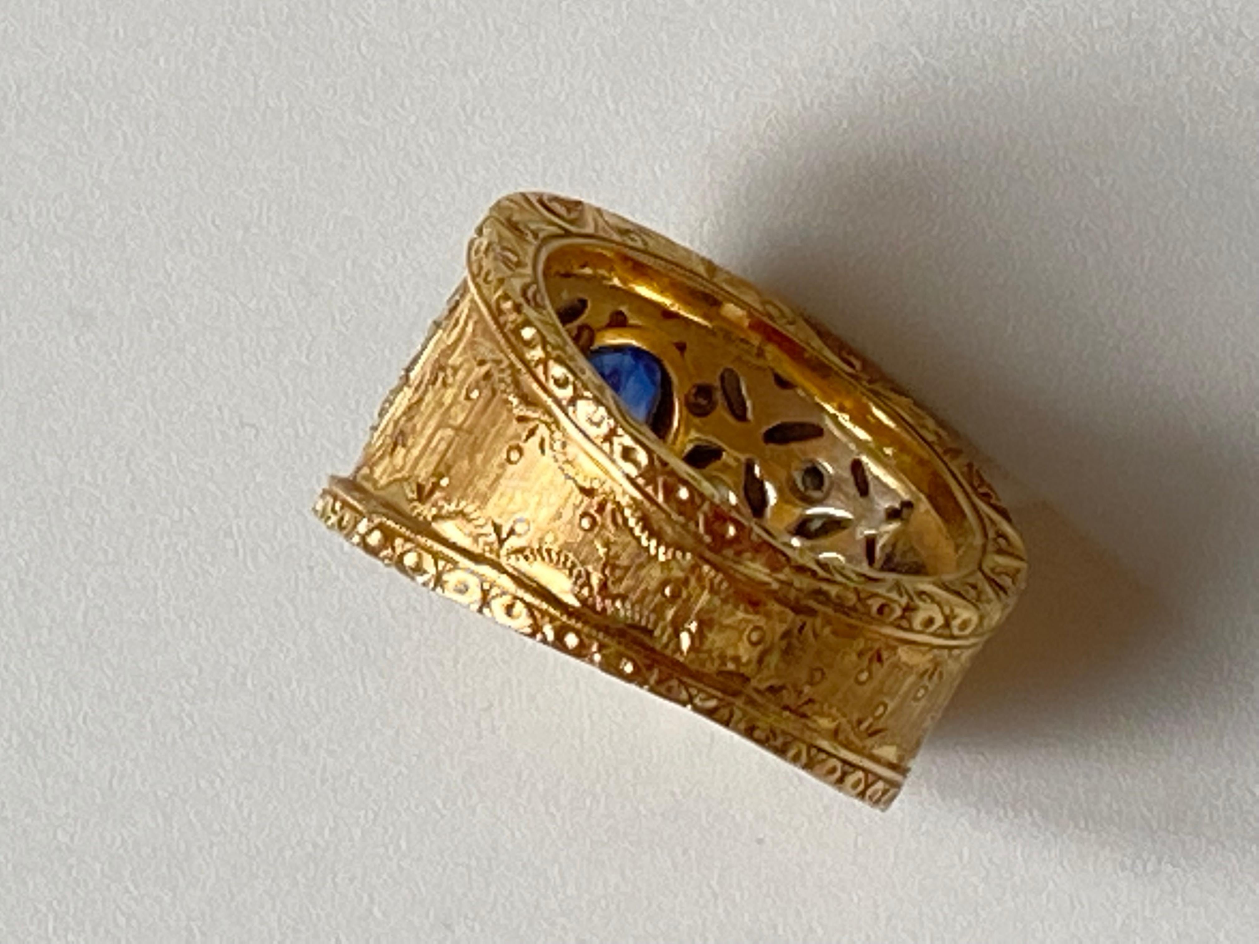 Oval Cut Vintage 1970 Buccellati Style Sapphire Diamonds 18 karat Gold Band Ring