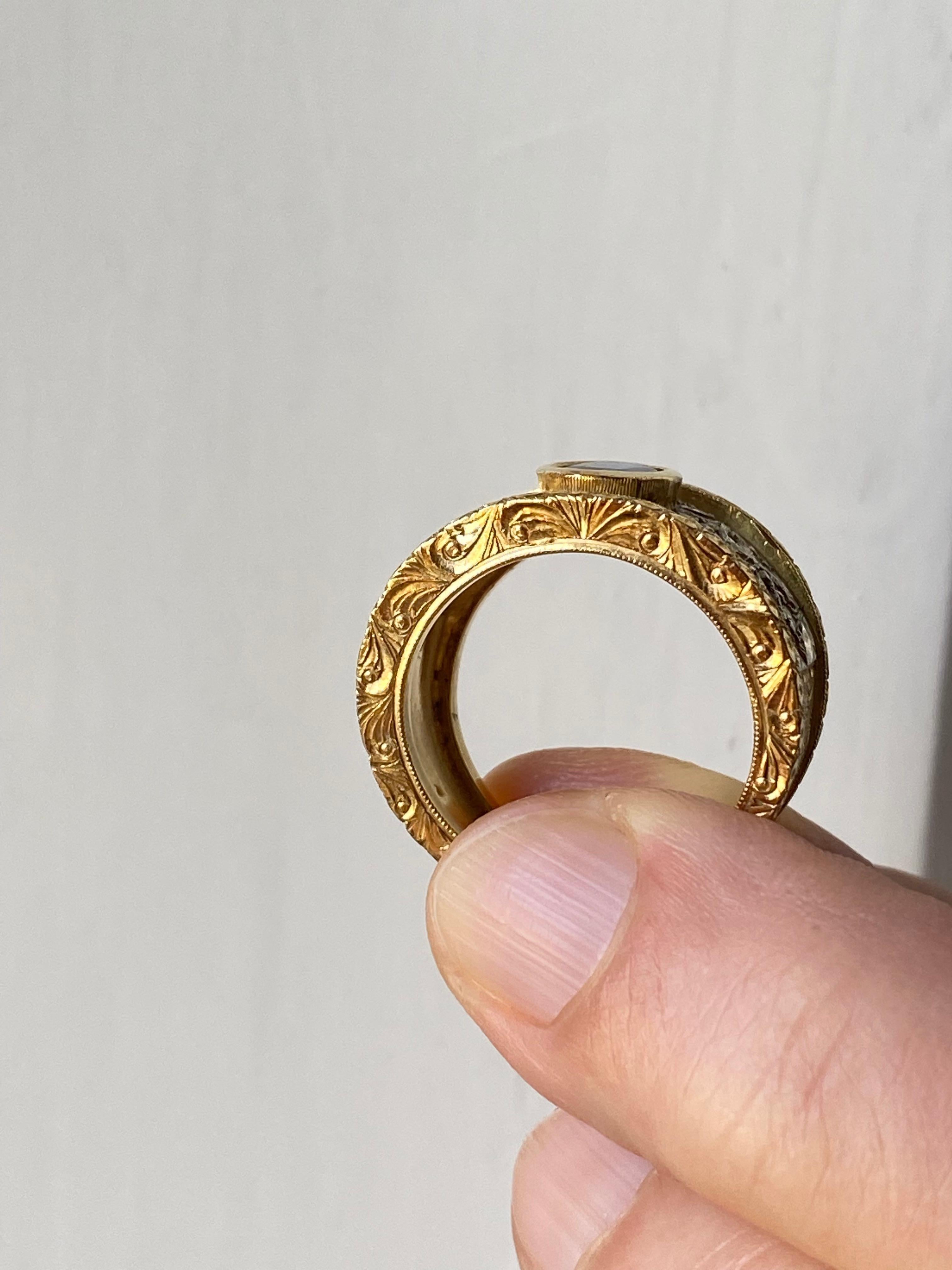 Women's or Men's Vintage 1970 Buccellati Style Sapphire Diamonds 18 karat Gold Band Ring