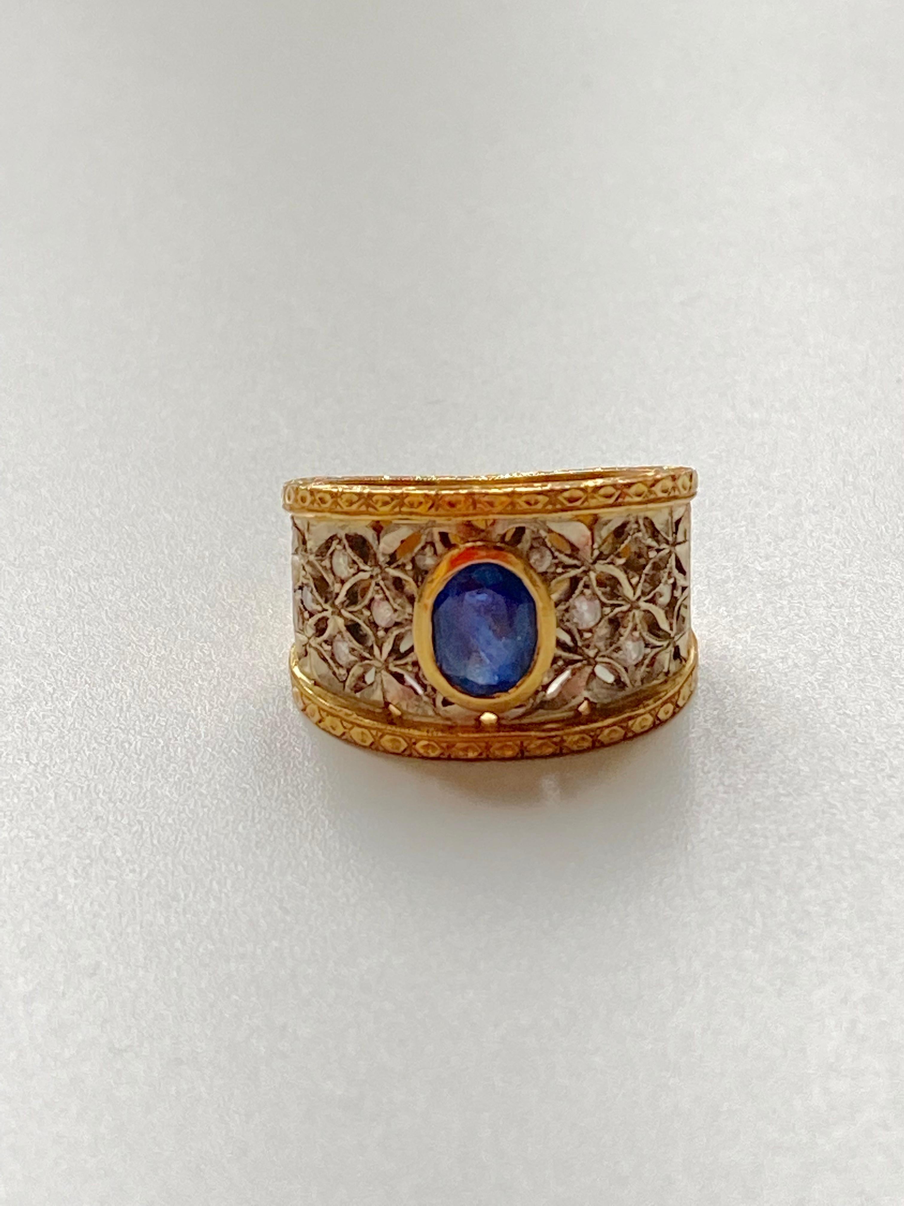 Vintage 1970 Buccellati Style Sapphire Diamonds 18 karat Gold Band Ring 2