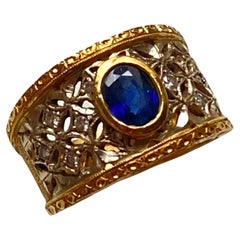 Vintage 1970 Buccellati Style Sapphire Diamonds 18 karat Gold Band Ring
