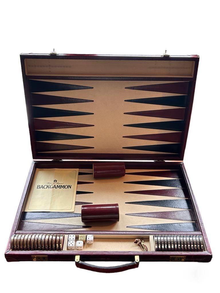 Hand-Crafted Vintage 1970 Burgundy Backgammon Rare Etienne Aigner Handmade Soft Leather Set