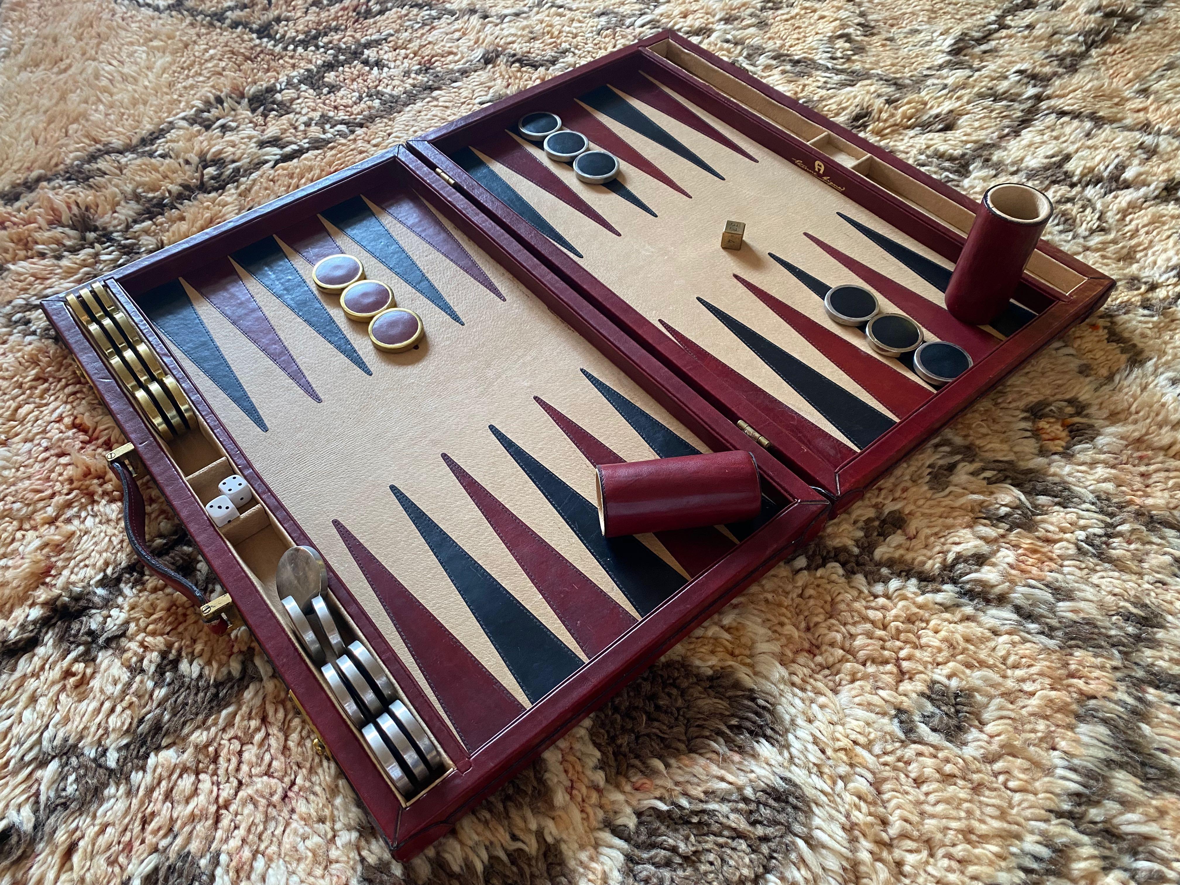 French Vintage 1970 Burgundy Backgammon Rare Etienne Aigner Handmade Soft Leather Set