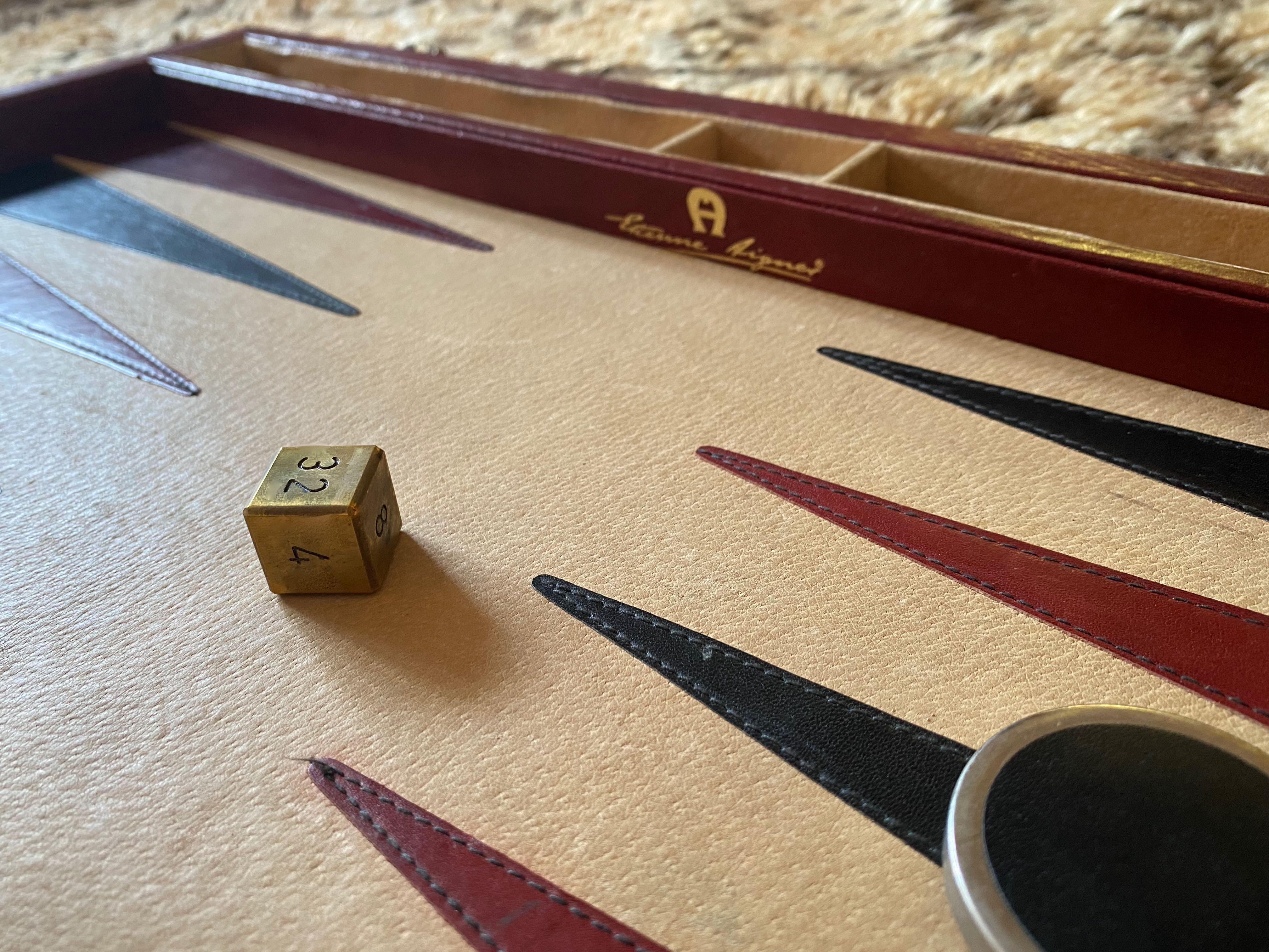 Hand-Crafted Vintage 1970 Burgundy Backgammon Rare Etienne Aigner Handmade Soft Leather Set