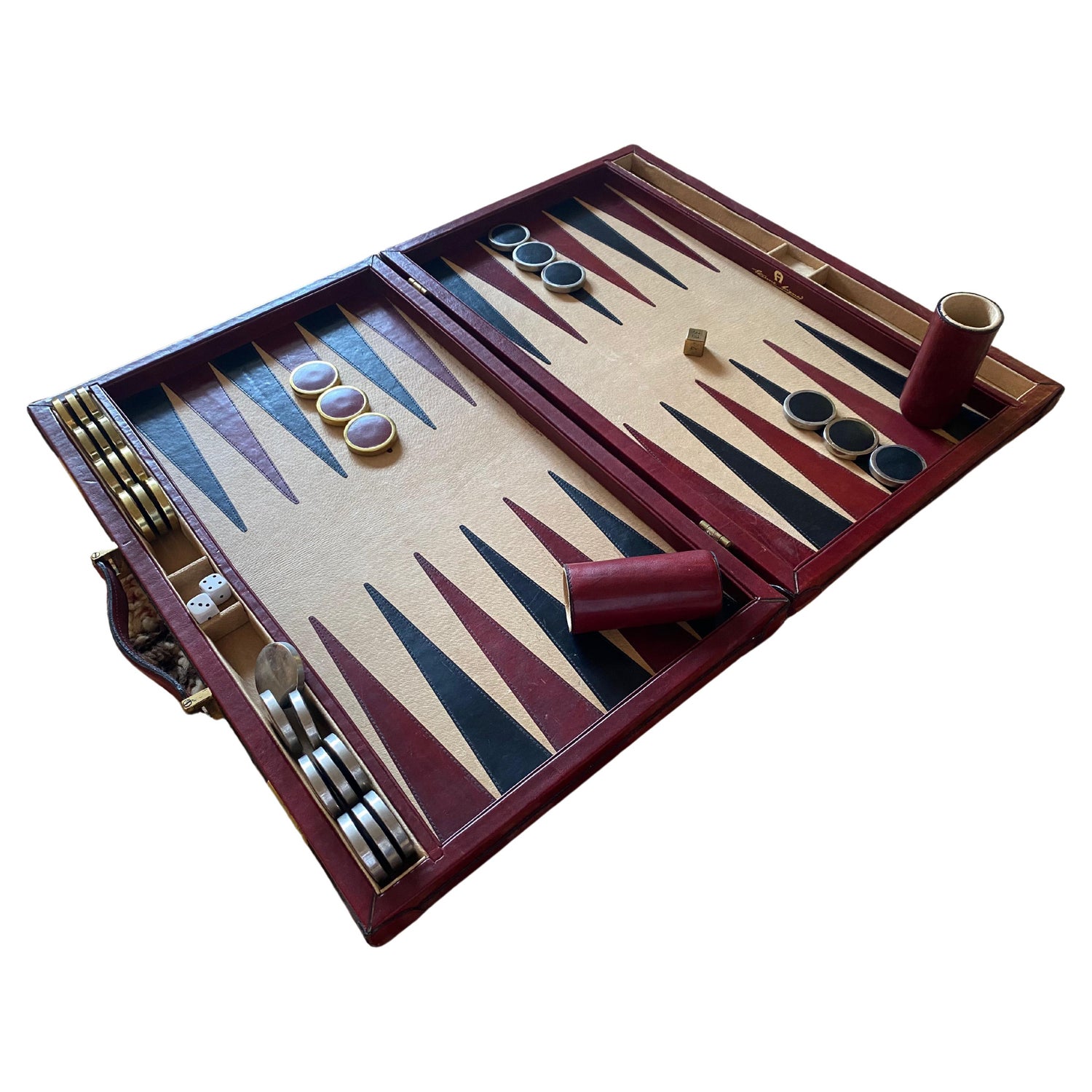 Vintage 1970 Burgundy Backgammon Rare Etienne Aigner Handmade Soft Leather  Set For Sale at 1stDibs