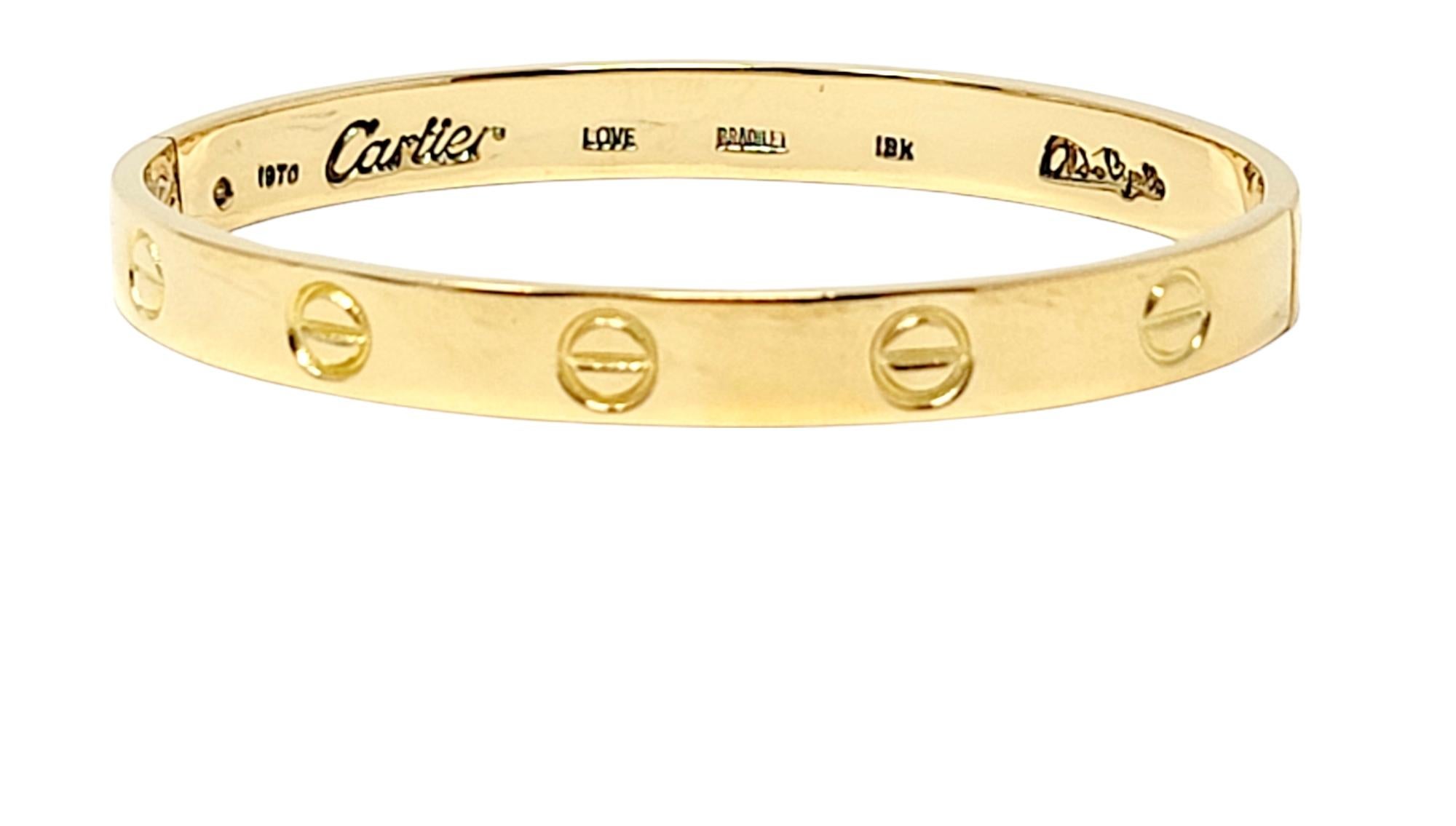 Women's or Men's Vintage 1970 Cartier Aldo Cipullo Love Bracelet 18 Karat Yellow Gold Bangle