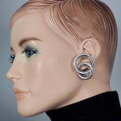 Vintage 1970 CHRISTIAN DIOR Double Hoop Silver Earrings