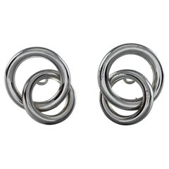 Vintage 1970 CHRISTIAN DIOR Double Hoop Silver Earrings