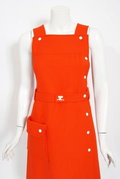 Vintage 1970 Courreges Hyperbole Orange Wool Space-Age Sleeveless Mod Mini Dress