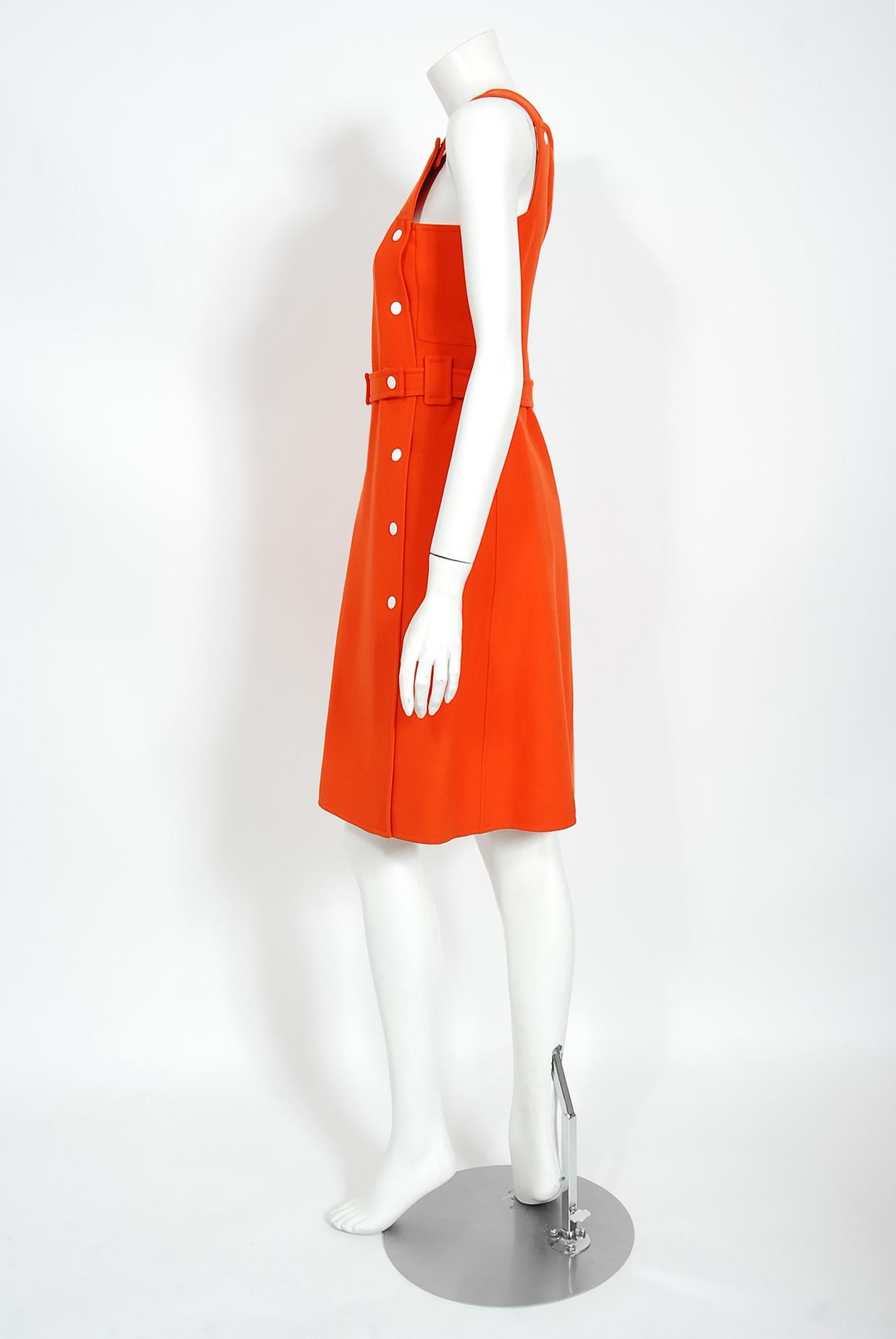 Vintage 1970 Courreges Hyperbole Orange Wool Space-Age Sleeveless Mod ...