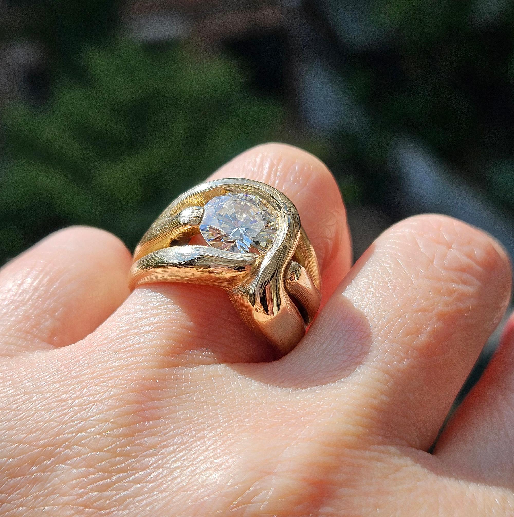 Vintage  1970 GIA 2.18ct Natural ROUND Diamond 14k Yellow Gold Engagement Ring 4