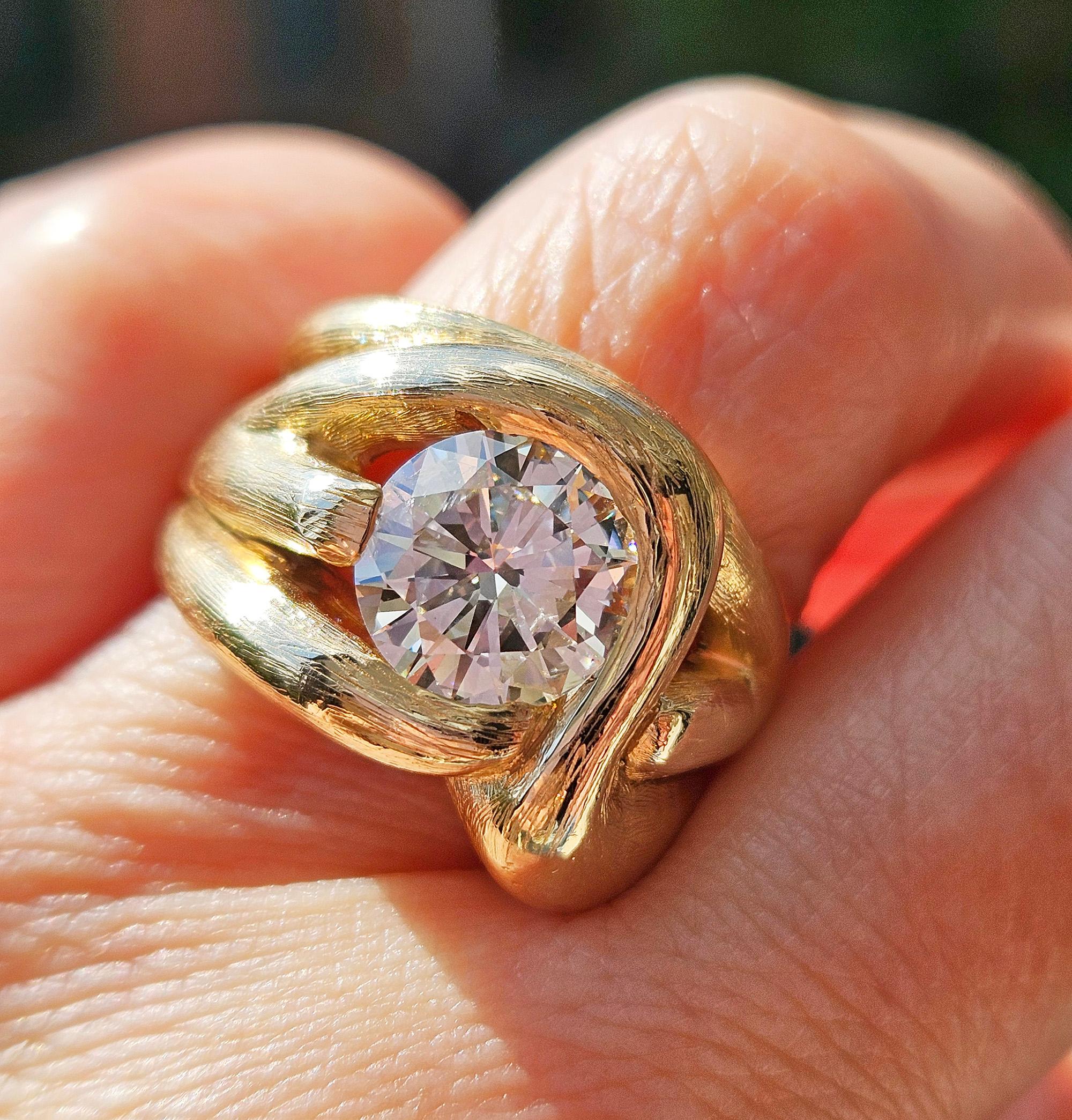Vintage  1970 GIA 2.18ct Natural ROUND Diamond 14k Yellow Gold Engagement Ring 5