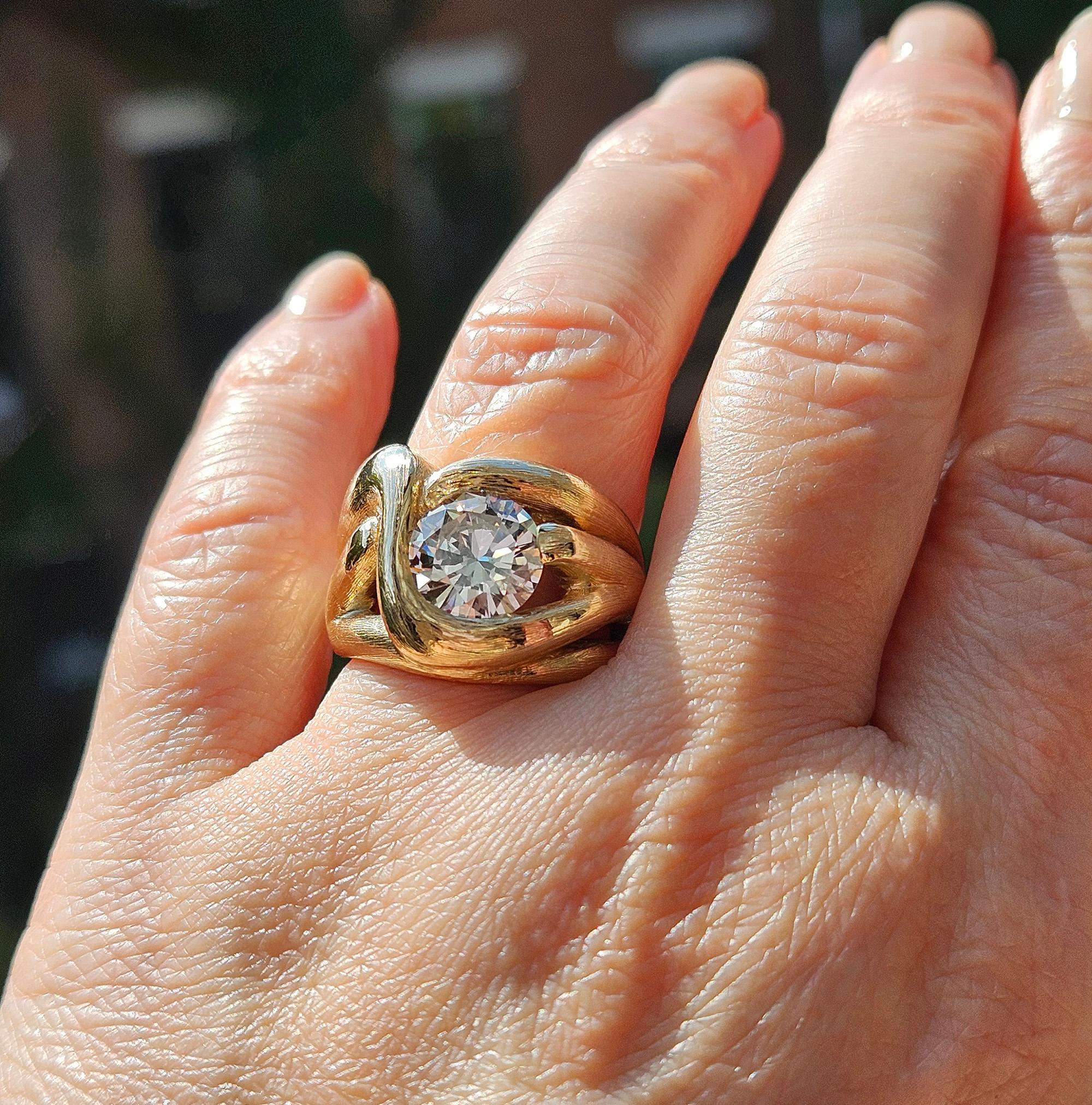 Vintage  1970 GIA 2.18ct Natural ROUND Diamond 14k Yellow Gold Engagement Ring 8