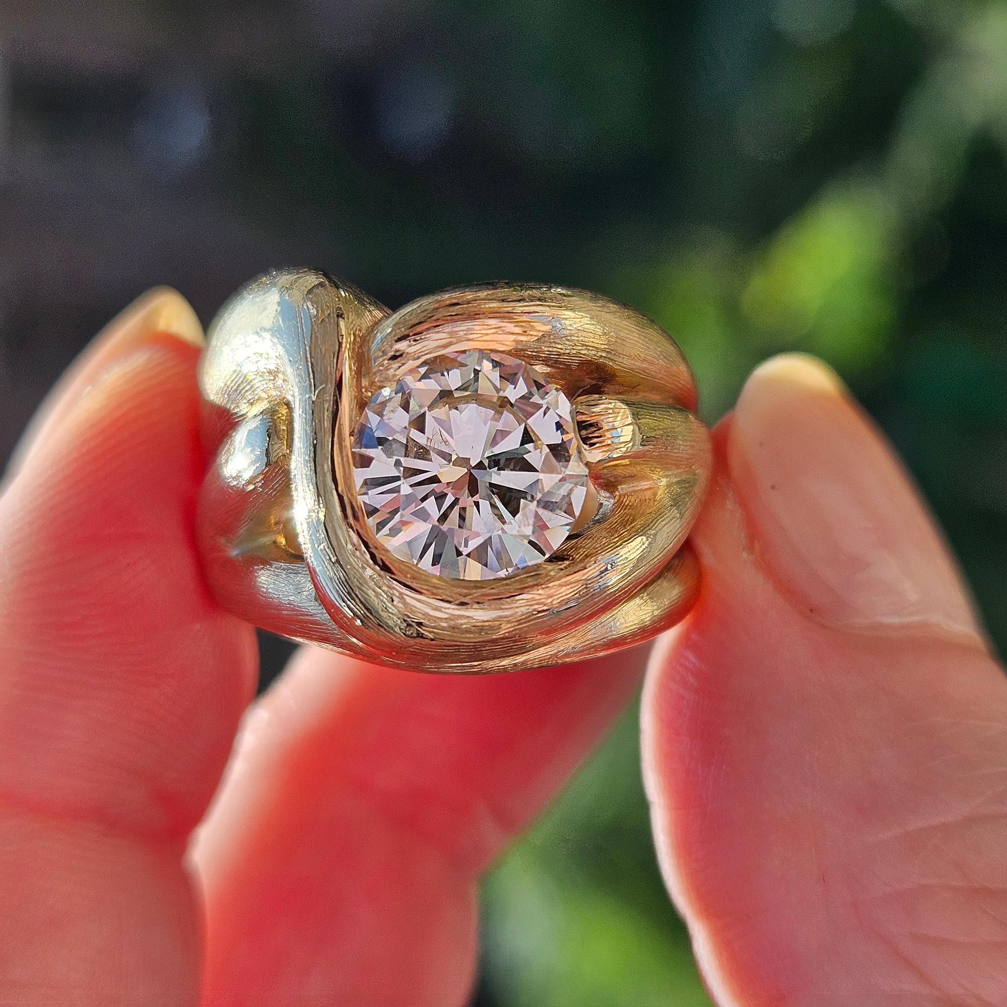 Vintage  1970 GIA 2.18ct Natural ROUND Diamond 14k Yellow Gold Engagement Ring 9
