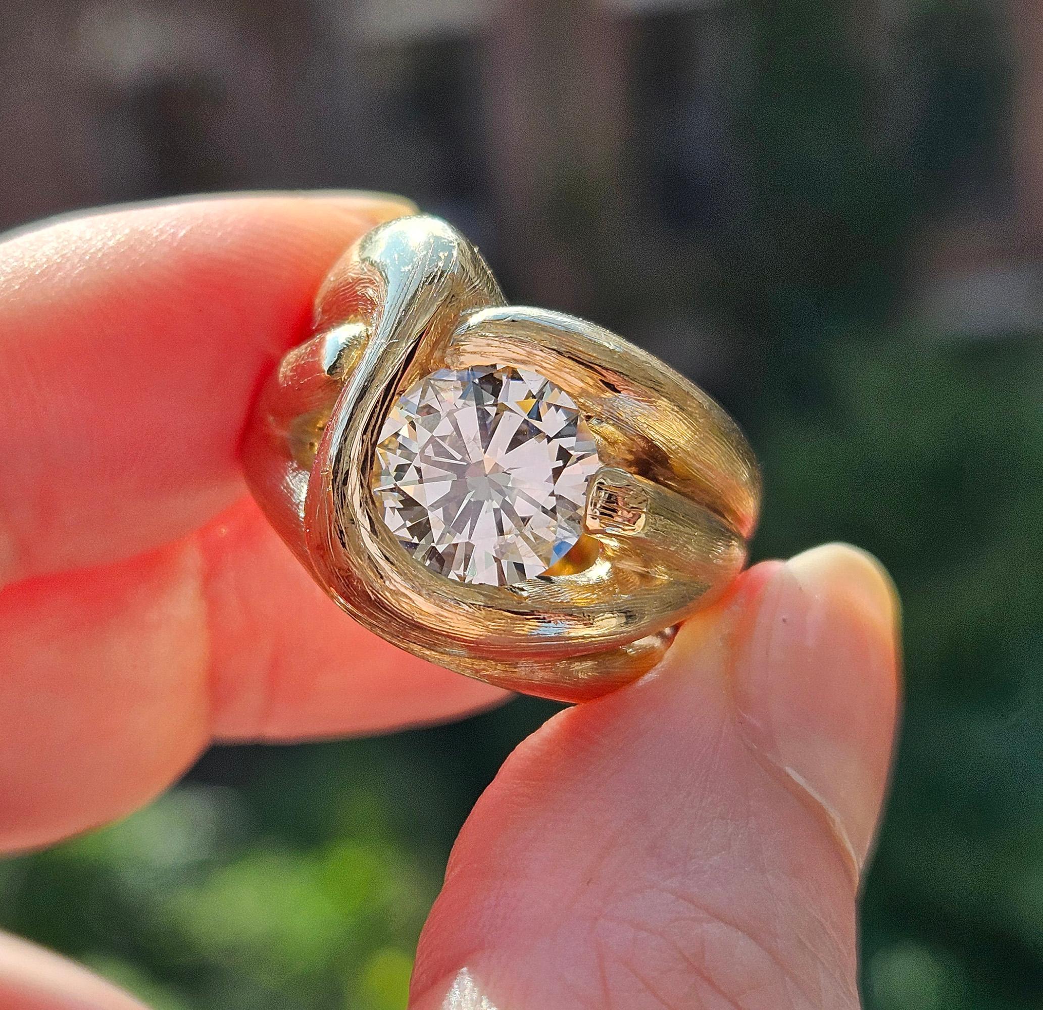Vintage  1970 GIA 2.18ct Natural ROUND Diamond 14k Yellow Gold Engagement Ring 10