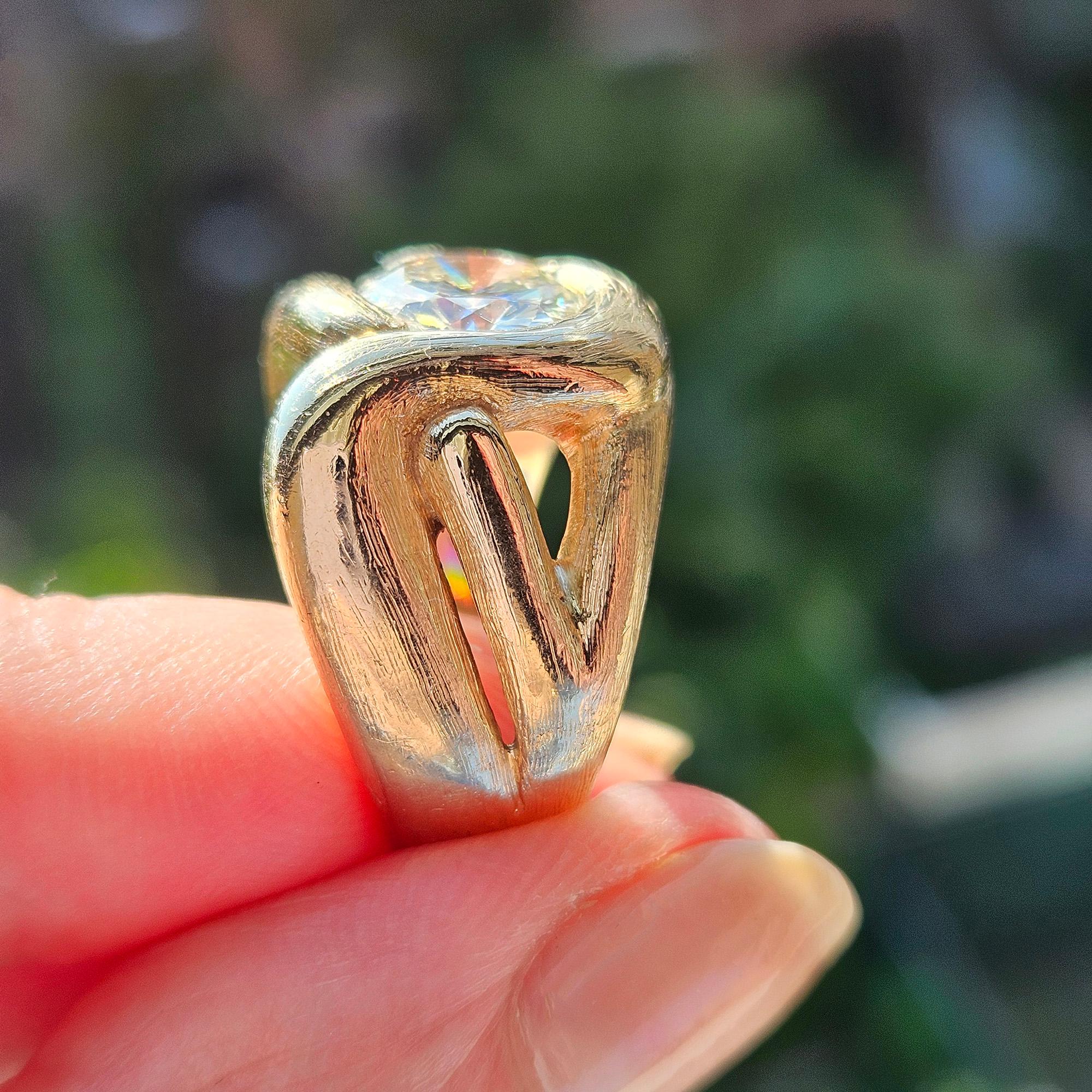 Vintage  1970 GIA 2.18ct Natural ROUND Diamond 14k Yellow Gold Engagement Ring 13