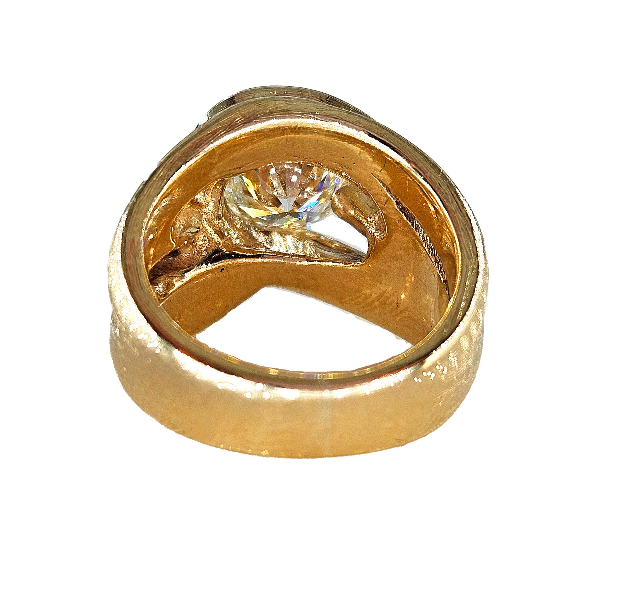Vintage  1970 GIA 2.18ct Natural ROUND Diamond 14k Yellow Gold Engagement Ring 14