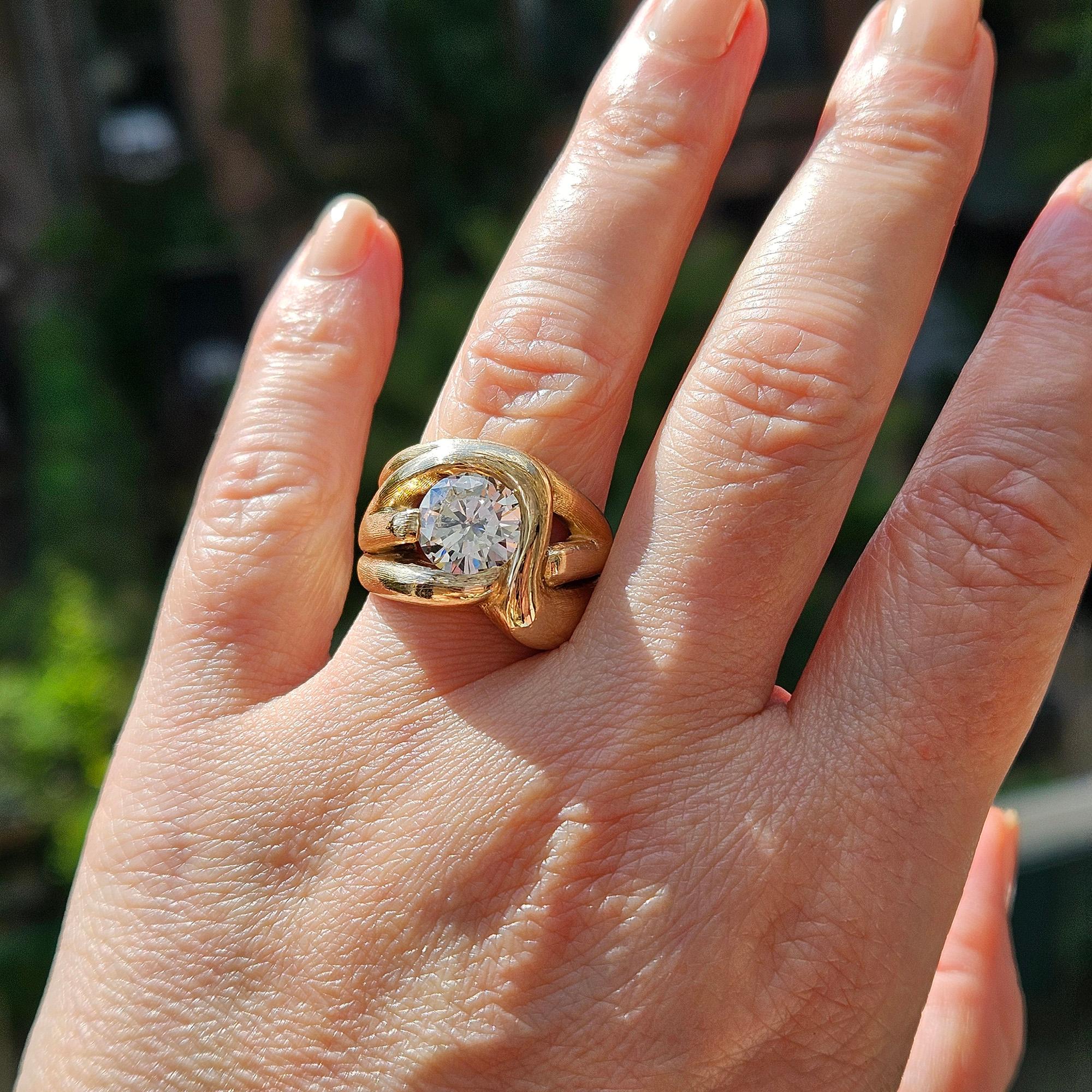 Vintage  1970 GIA 2.18ct Natural ROUND Diamond 14k Yellow Gold Engagement Ring 1