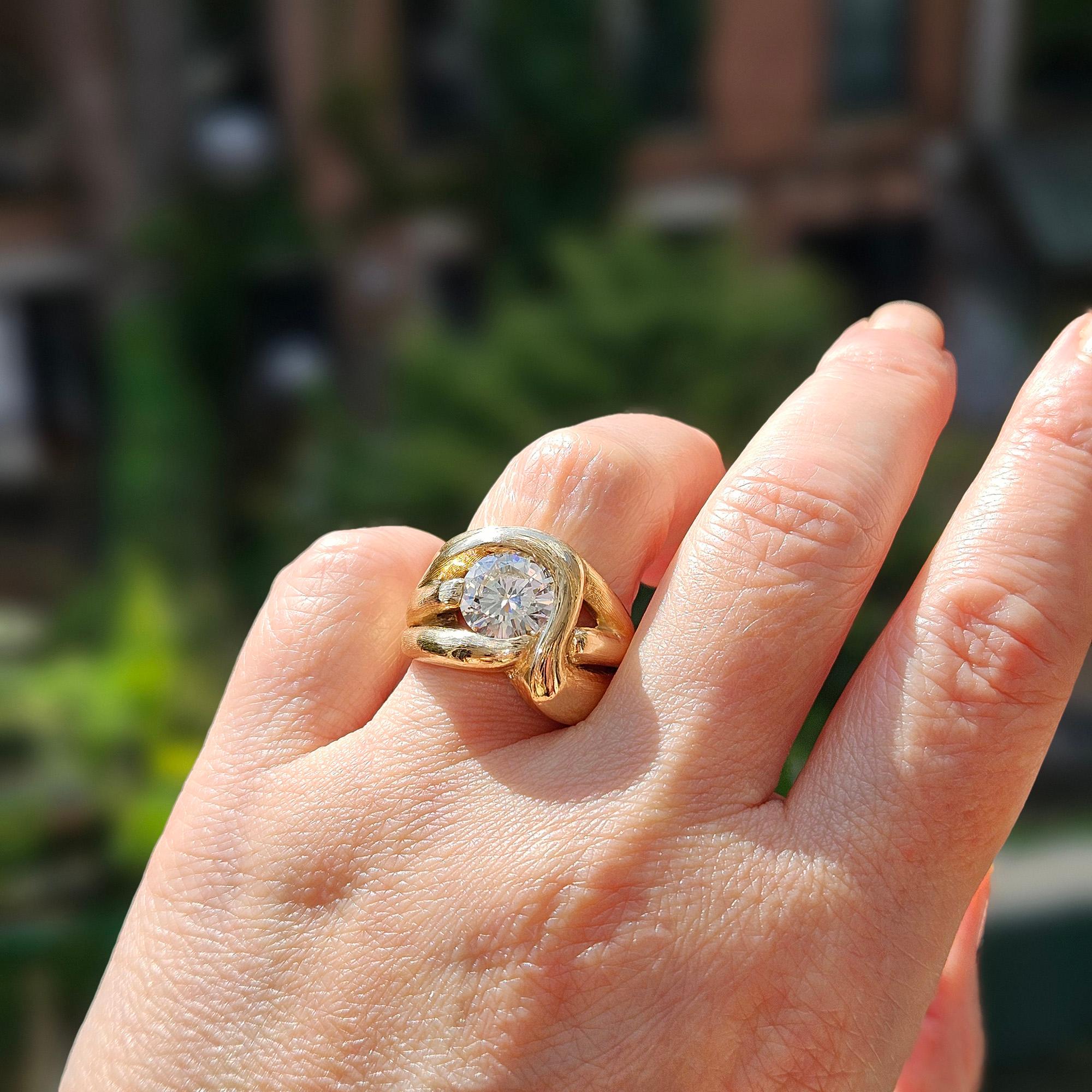 Vintage  1970 GIA 2.18ct Natural ROUND Diamond 14k Yellow Gold Engagement Ring 2