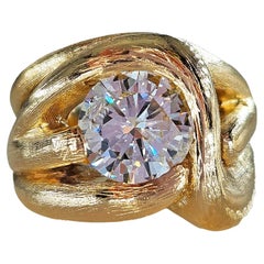 Vintage  1970 GIA 2.18ct Natural ROUND Diamond 14k Yellow Gold Engagement Ring