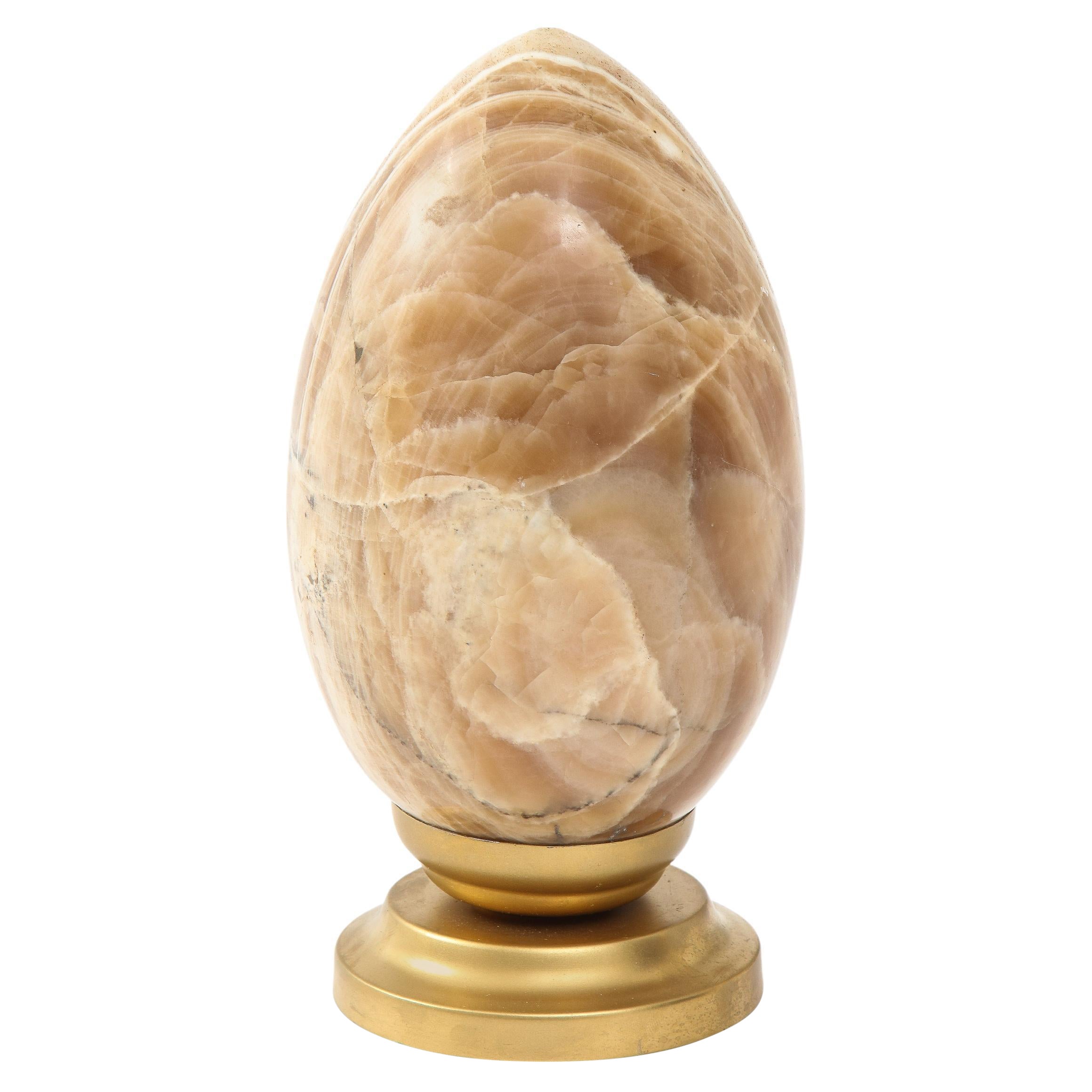 Vintage 1970 Large Onyx Egg Sculpture on Metal Stand, 9.75\" High