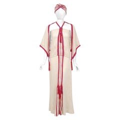 Vintage 1970 Mary Farrin London Beige Raspberry Hand Knit Halter Four-Piece Set
