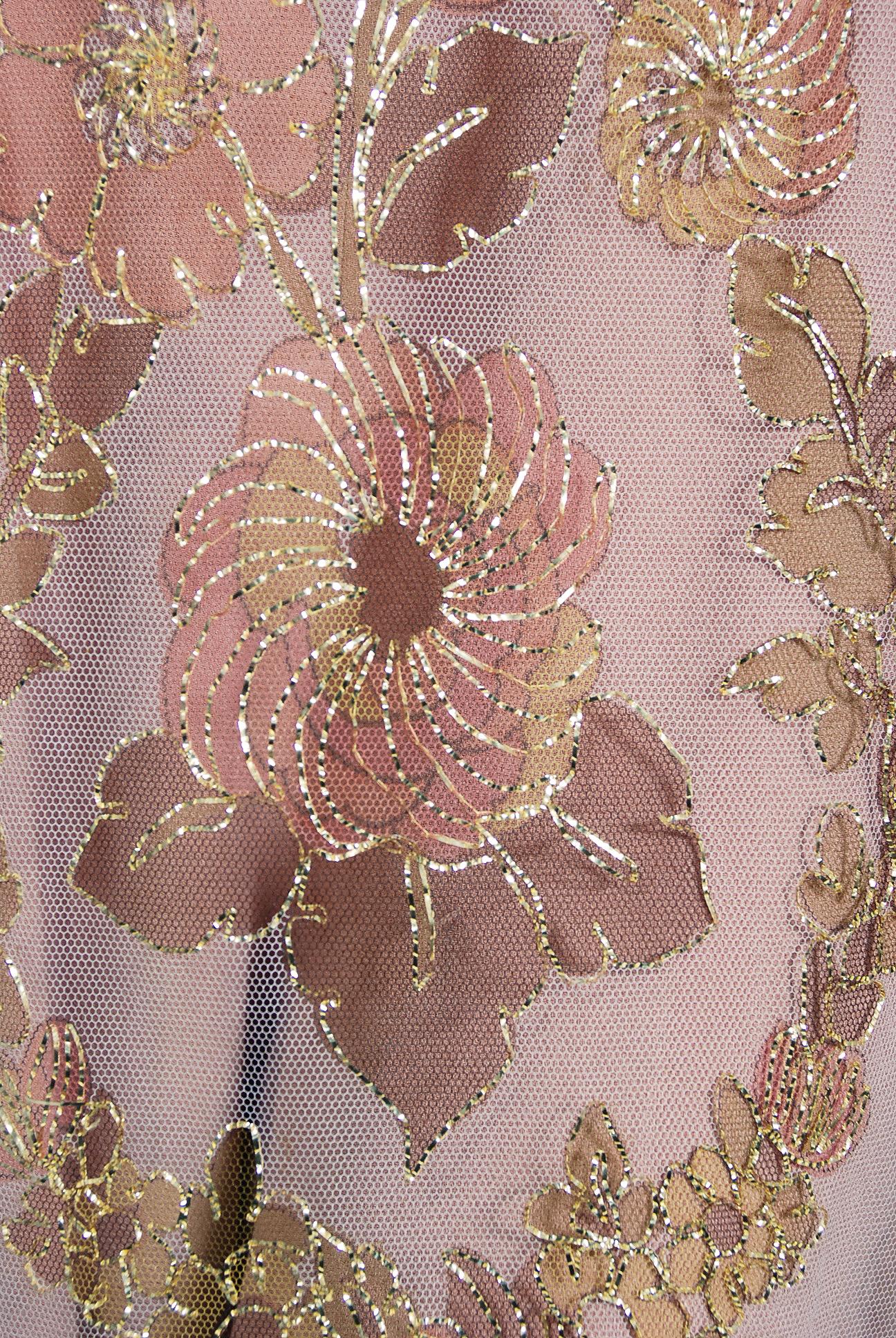 Vintage 1969 Molyneux Haute Couture Metallic Lace and Crepe Bell-Sleeve Jumpsuit 4