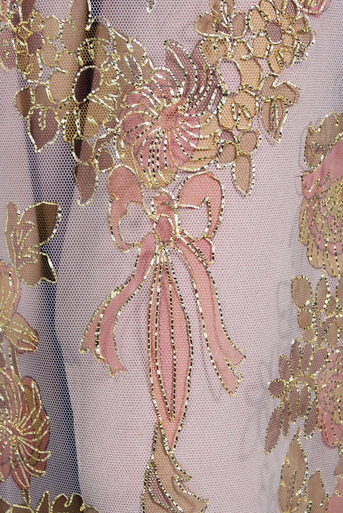 Vintage 1969 Molyneux Haute Couture Metallic Lace and Crepe Bell-Sleeve Jumpsuit 5
