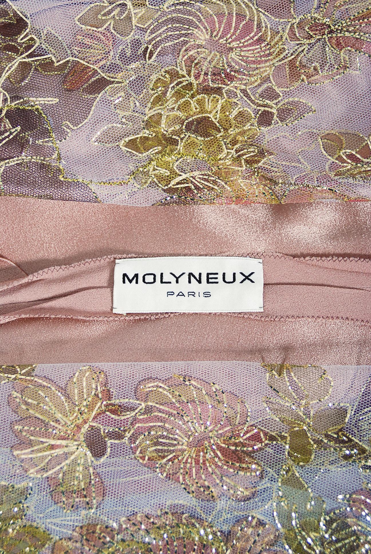 Vintage 1969 Molyneux Haute Couture Metallic Lace and Crepe Bell-Sleeve Jumpsuit 8