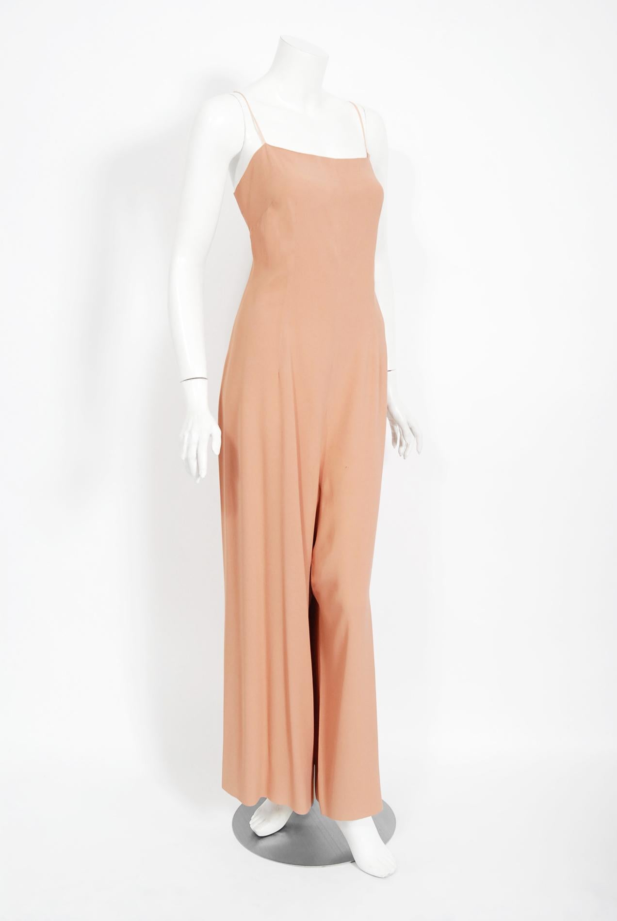Women's Vintage 1969 Molyneux Haute Couture Metallic Lace and Crepe Bell-Sleeve Jumpsuit