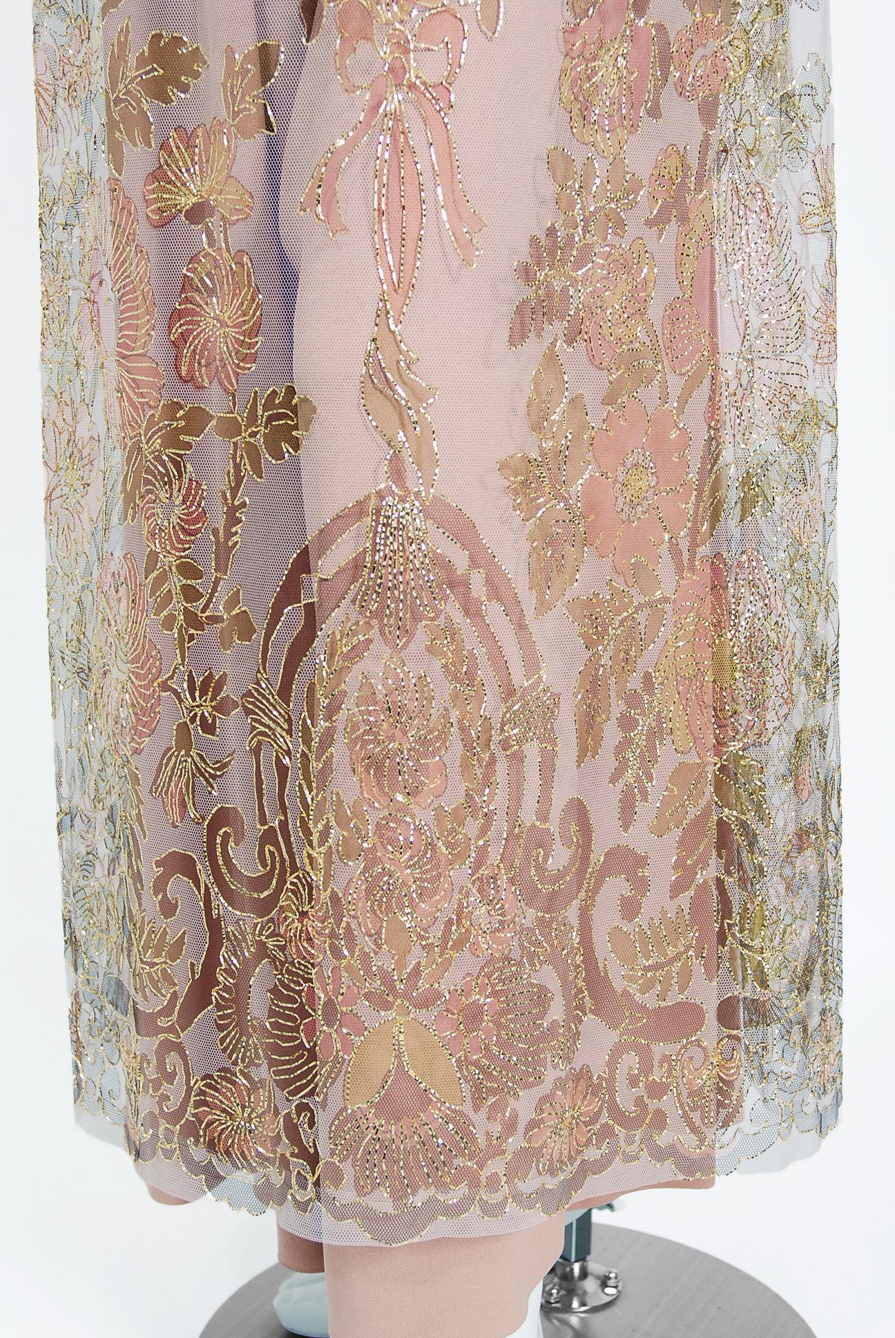 Vintage 1969 Molyneux Haute Couture Metallic Lace and Crepe Bell-Sleeve Jumpsuit 3