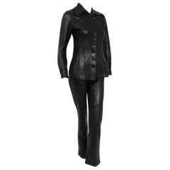 Vintage 1970 North Beach Leather Black Handmade Whipstitch Jacket & Pants Set